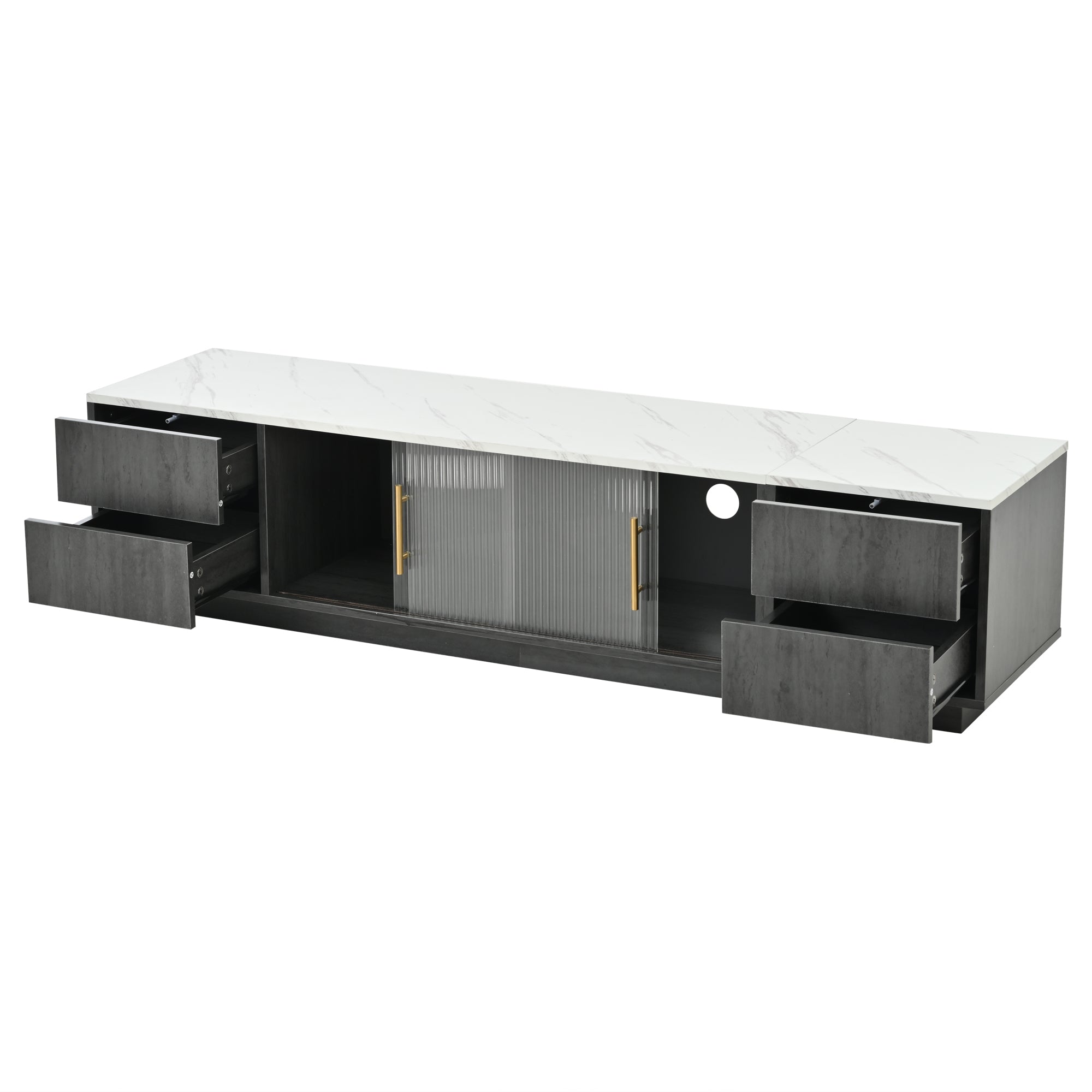 Logidon Deluxe TV-meubel 160 cm grijze marmerlook laden met openklapbare lades
