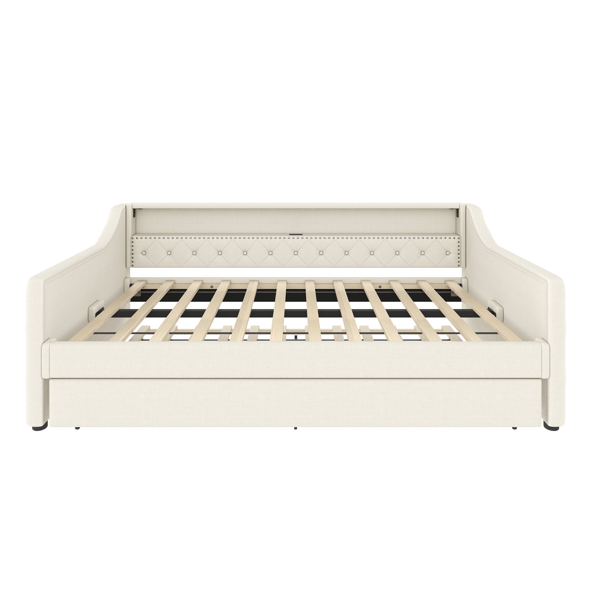 Logidon Daybed 90x200 beige linnen slaapbank LED USB lattenbodem