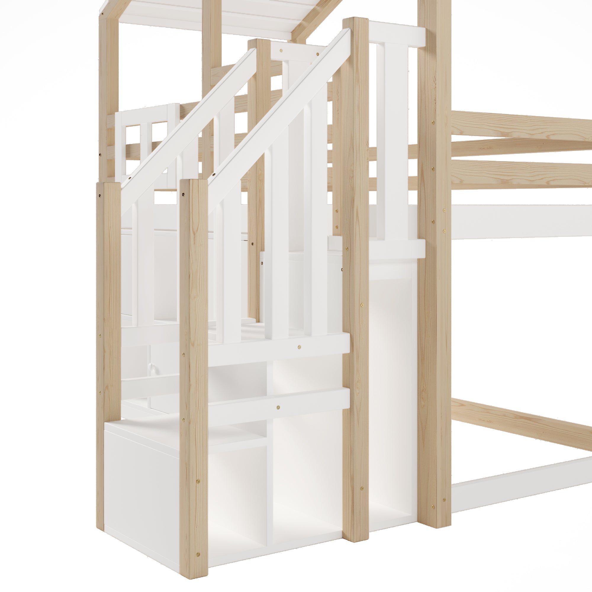 Logidon hoogslaper 90x200 cm huisvorm met opbergruimte wit en naturel
