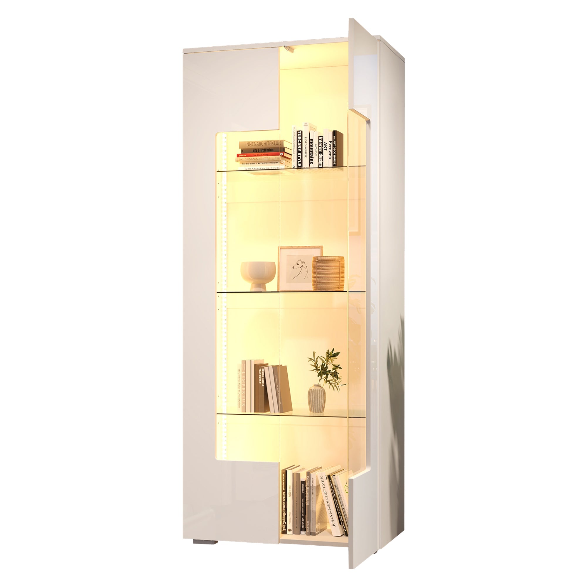 Logidon hoogglans vitrinekast 70x40x173 cm wit met LED-verlichting