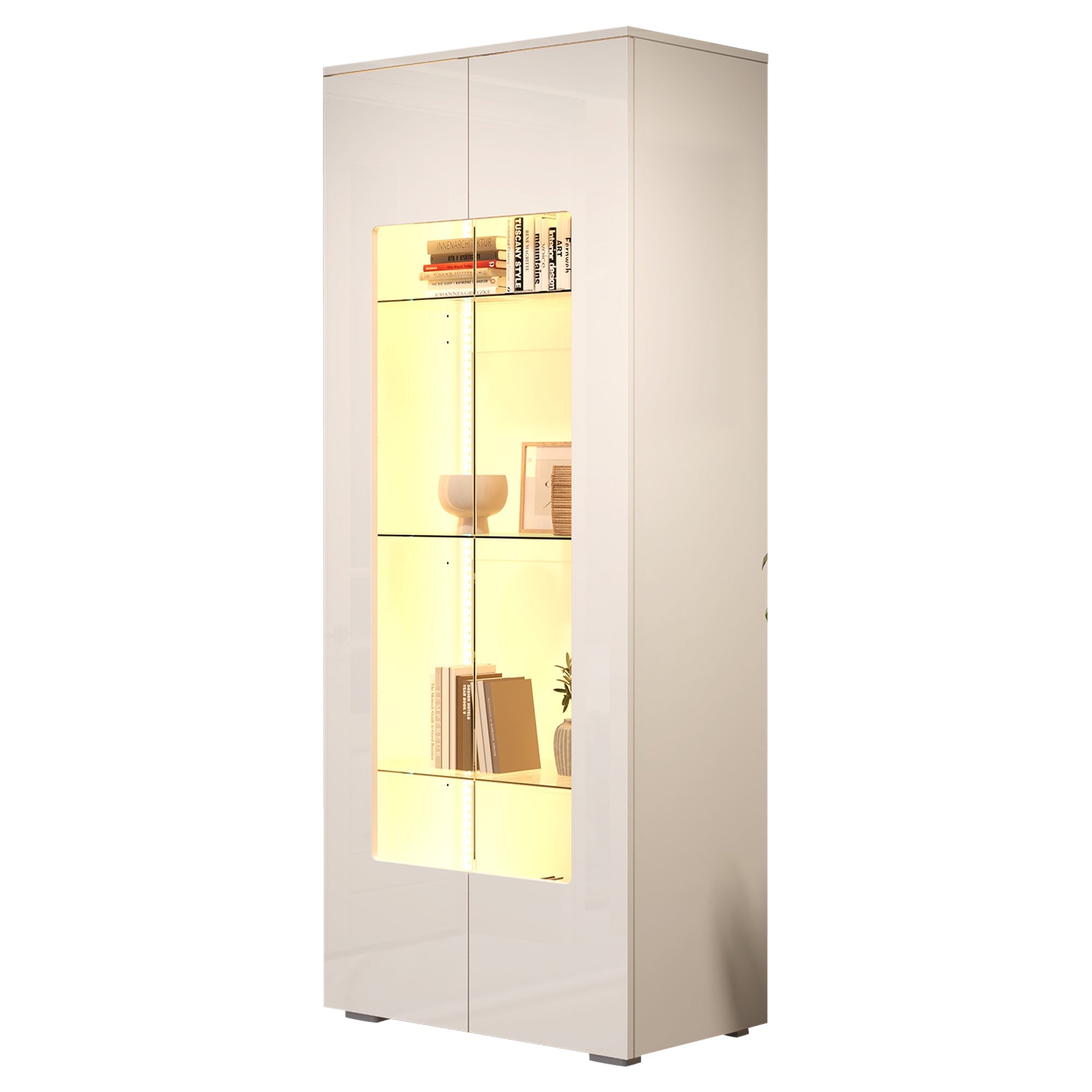 Logidon hoogglans vitrinekast 70x40x173 cm wit met LED-verlichting