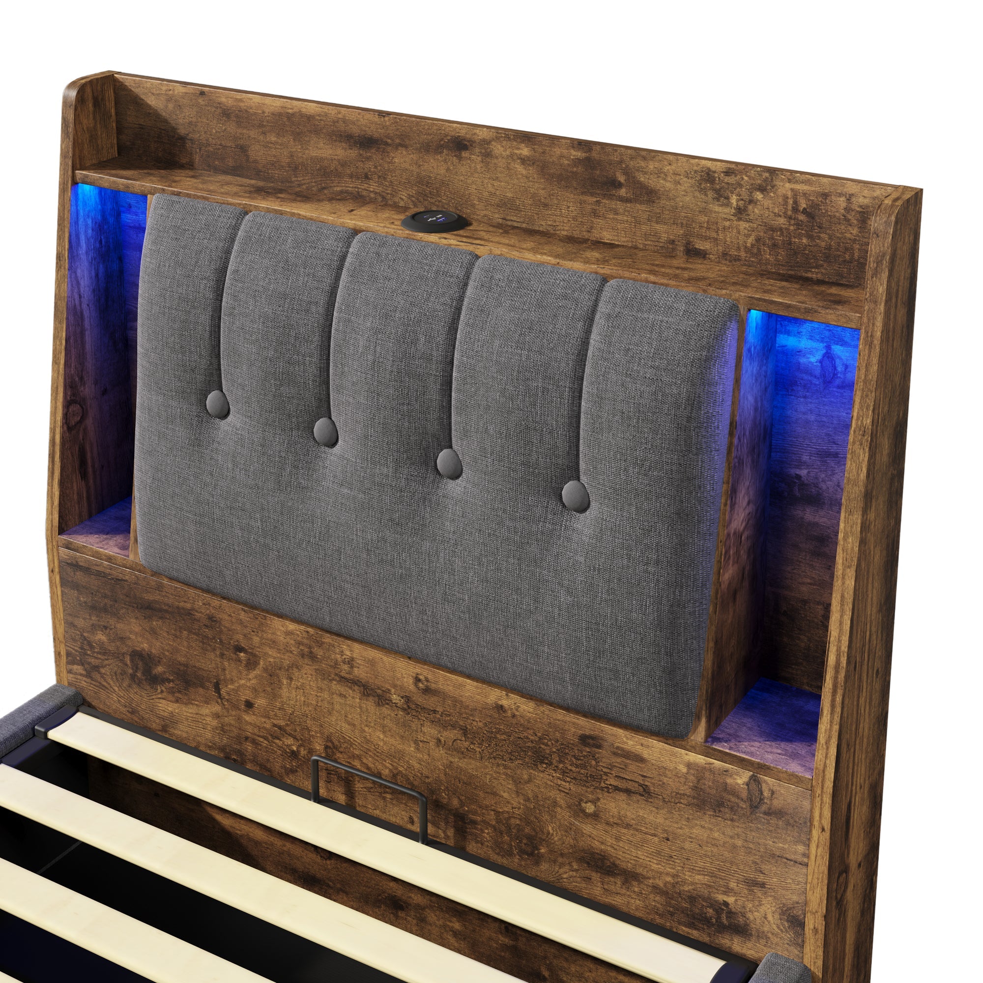Logidon gestoffeerd bed 90x200 grijs met USB TypeC oplaadfunctie