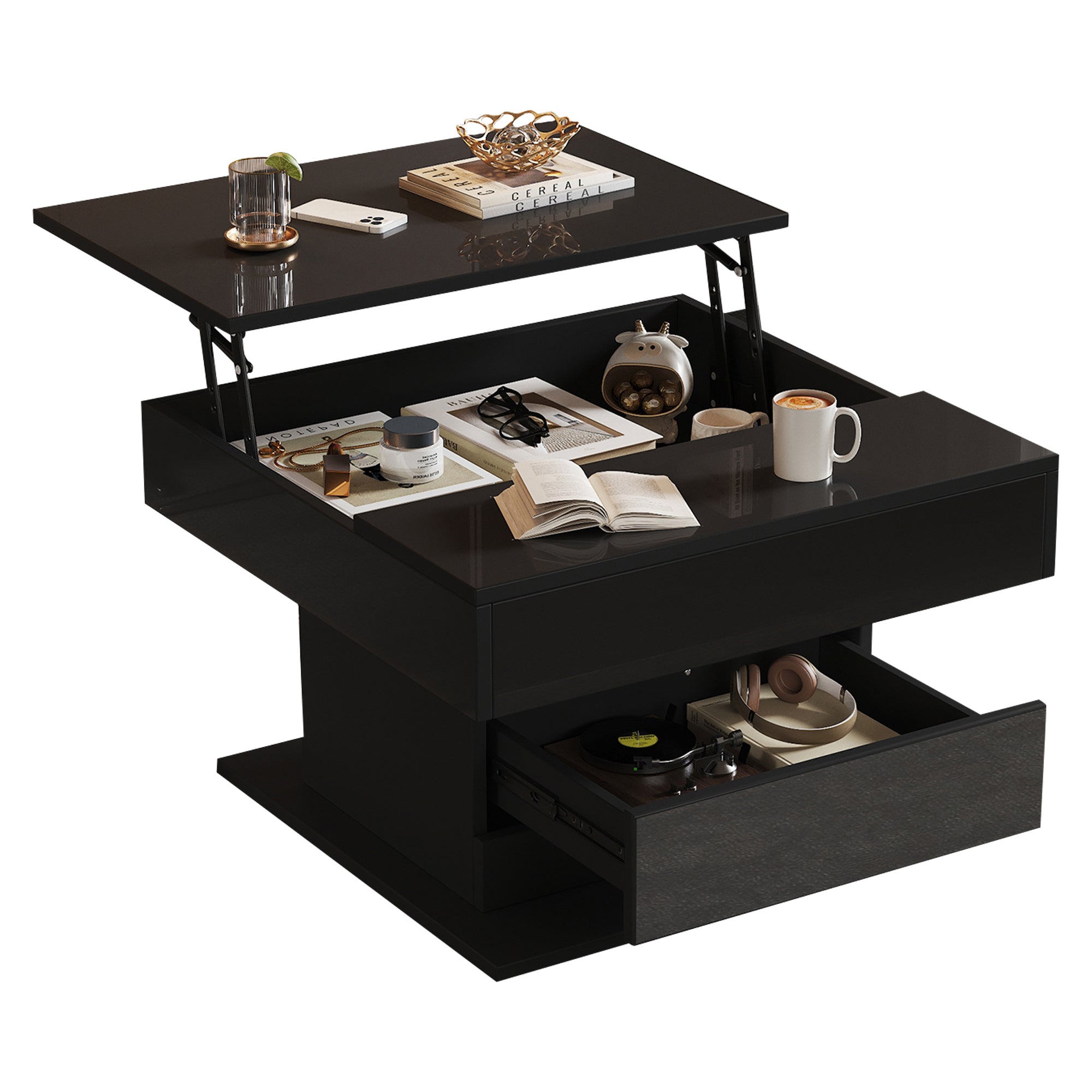 Logidon Salontafel 70x70 cm met draaibaar blad en lade zwart
