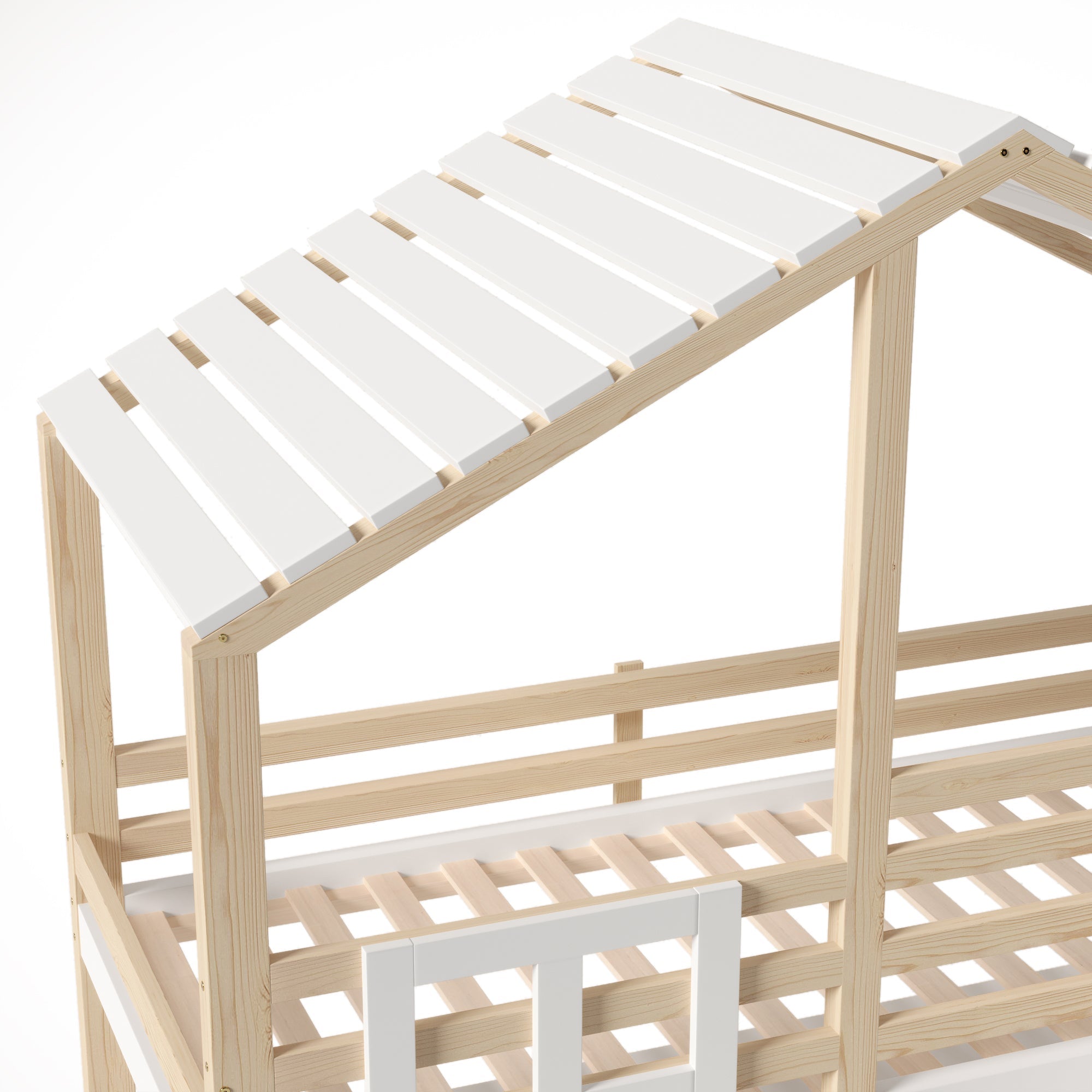 Logidon hoogslaper 90x200 cm huisvorm met opbergruimte wit en naturel