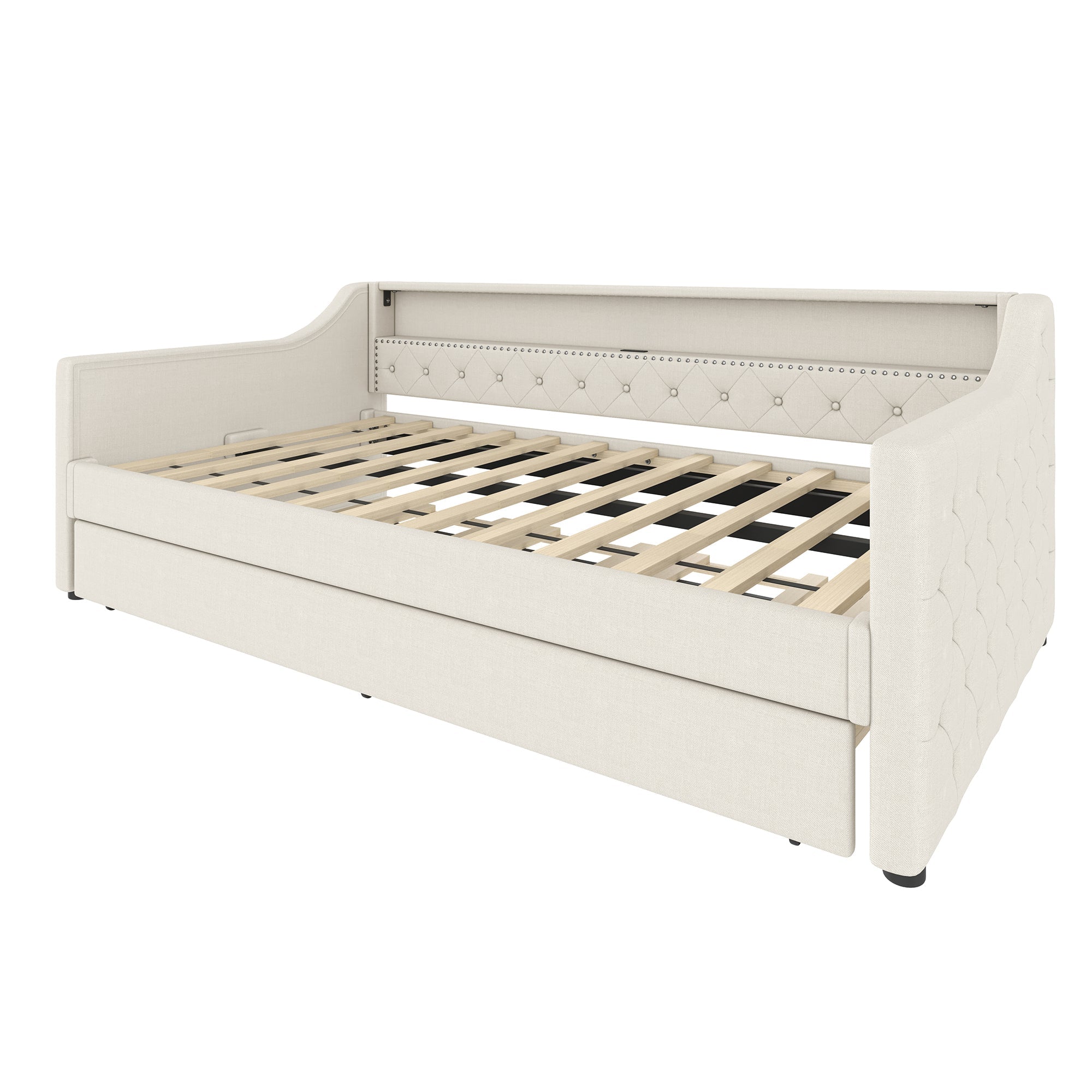Logidon Daybed 90x200 beige linnen slaapbank LED USB lattenbodem