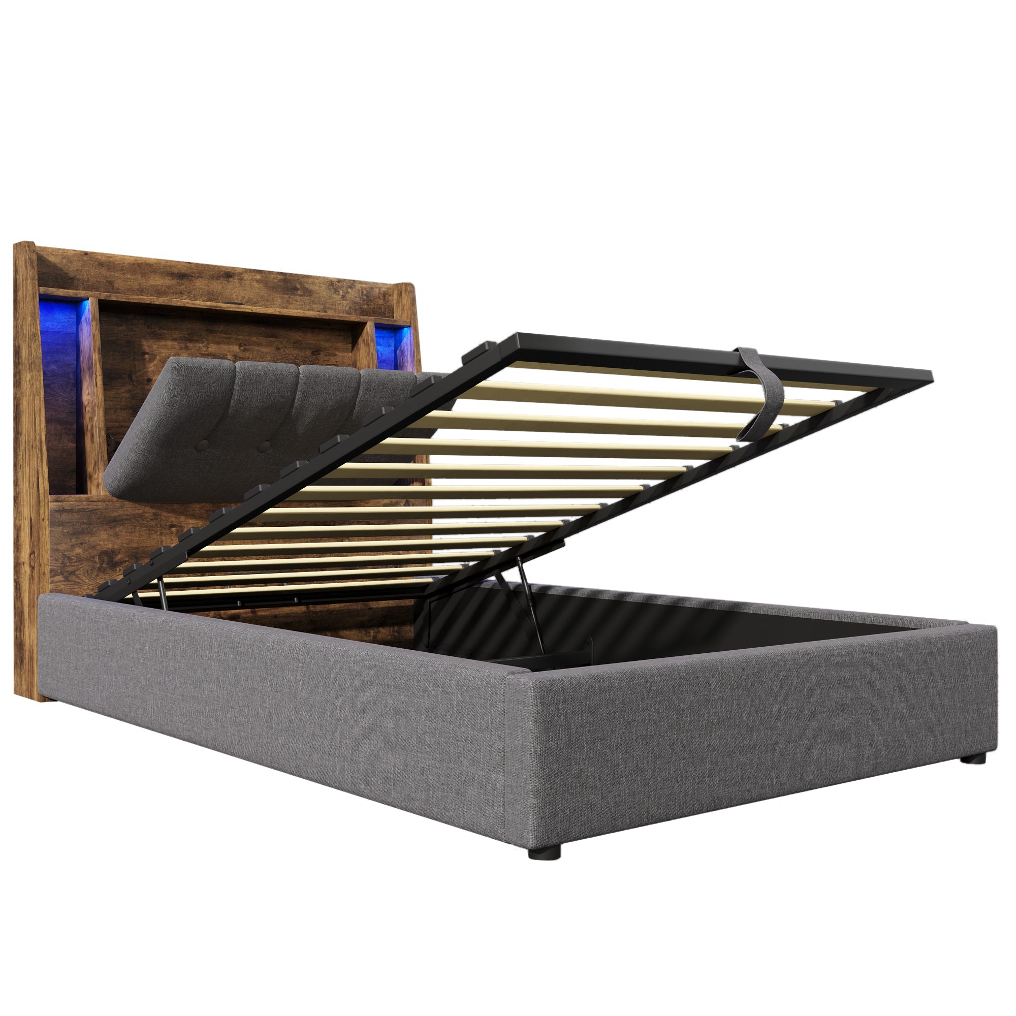 Logidon gestoffeerd bed 90x200 grijs met USB TypeC oplaadfunctie