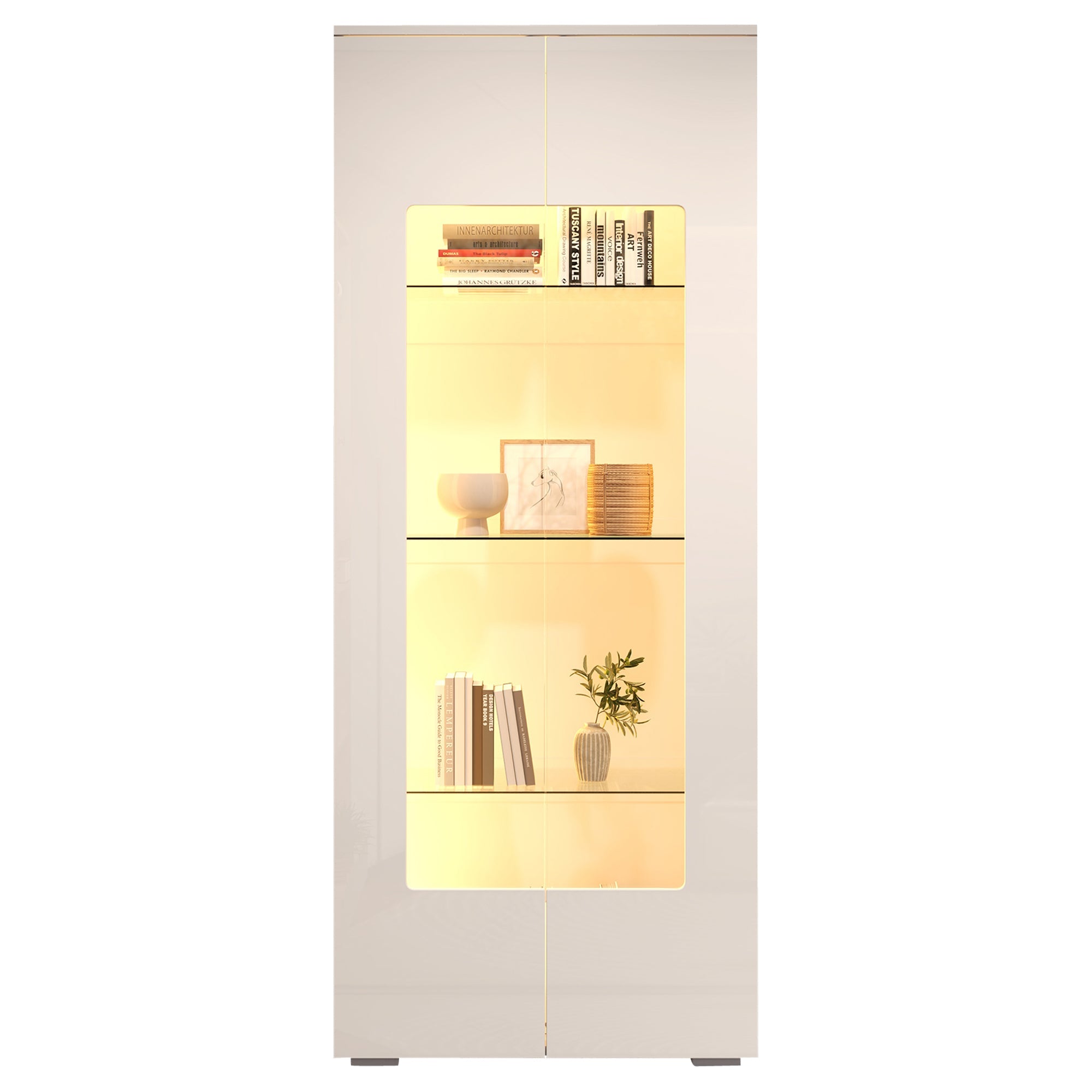 Logidon hoogglans vitrinekast 70x40x173 cm wit met LED-verlichting