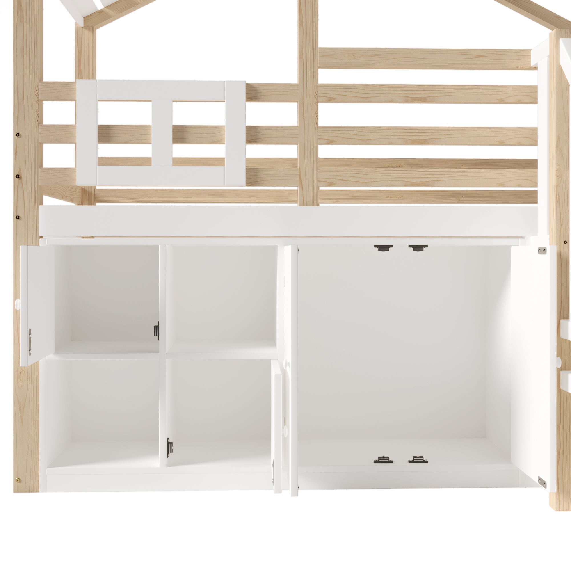 Logidon hoogslaper 90x200 cm huisvorm met opbergruimte wit en naturel