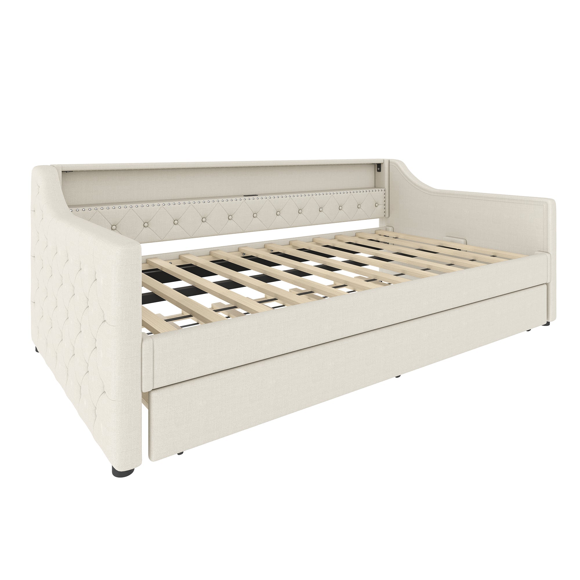 Logidon Daybed 90x200 beige linnen slaapbank LED USB lattenbodem