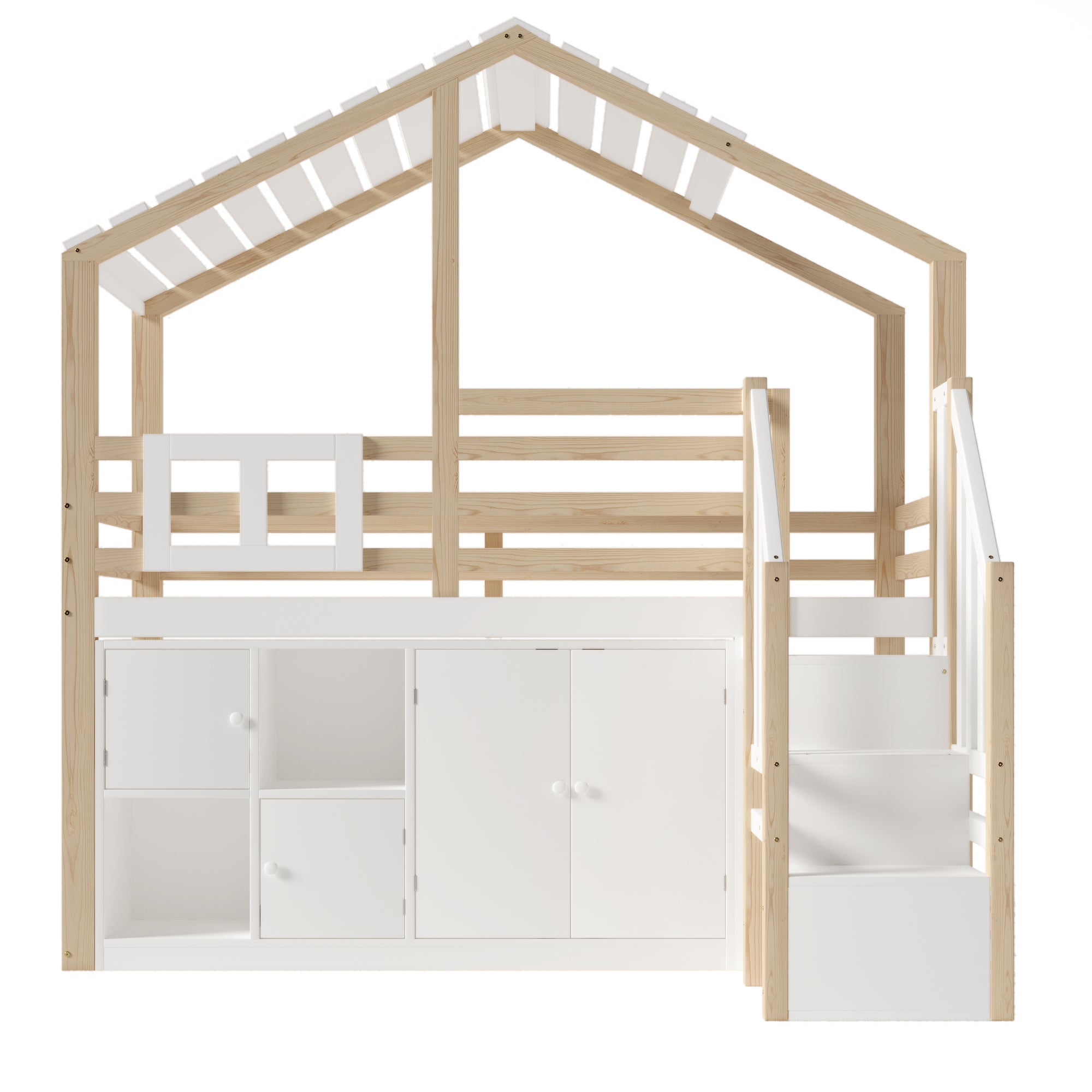 Logidon hoogslaper 90x200 cm huisvorm met opbergruimte wit en naturel