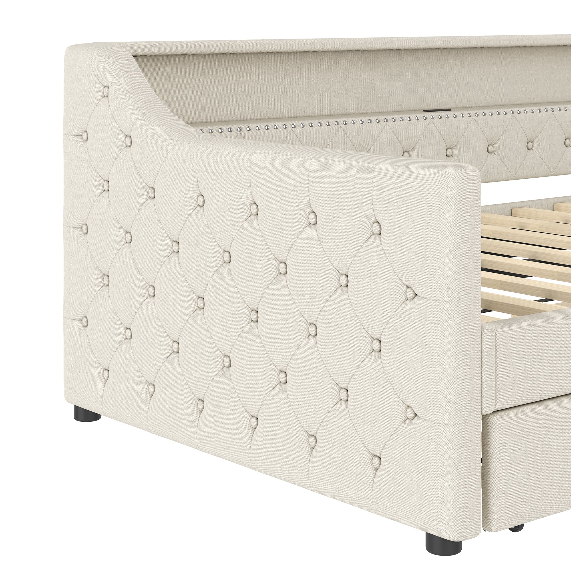 Logidon Daybed 90x200 beige linnen slaapbank LED USB lattenbodem