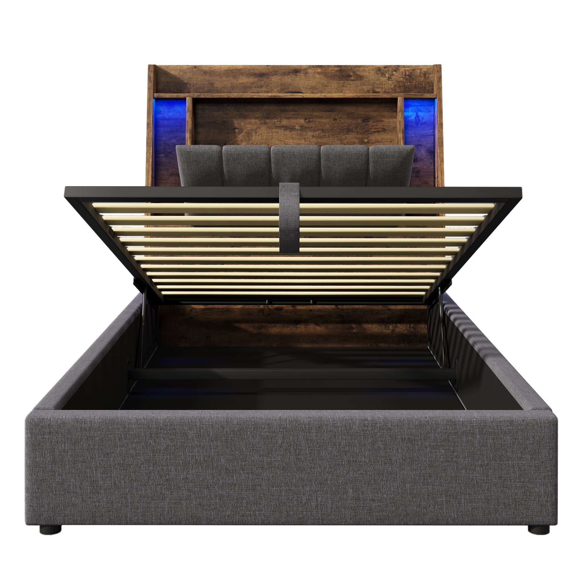 Logidon gestoffeerd bed 90x200 grijs met USB TypeC oplaadfunctie