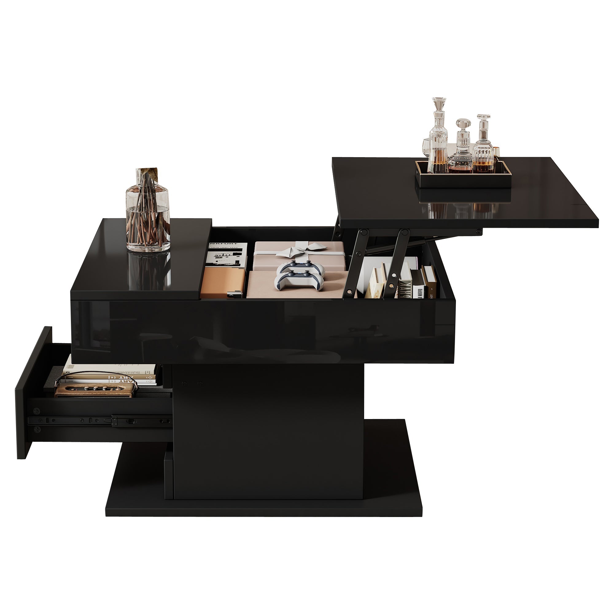 Logidon Salontafel 70x70 cm met draaibaar blad en lade zwart