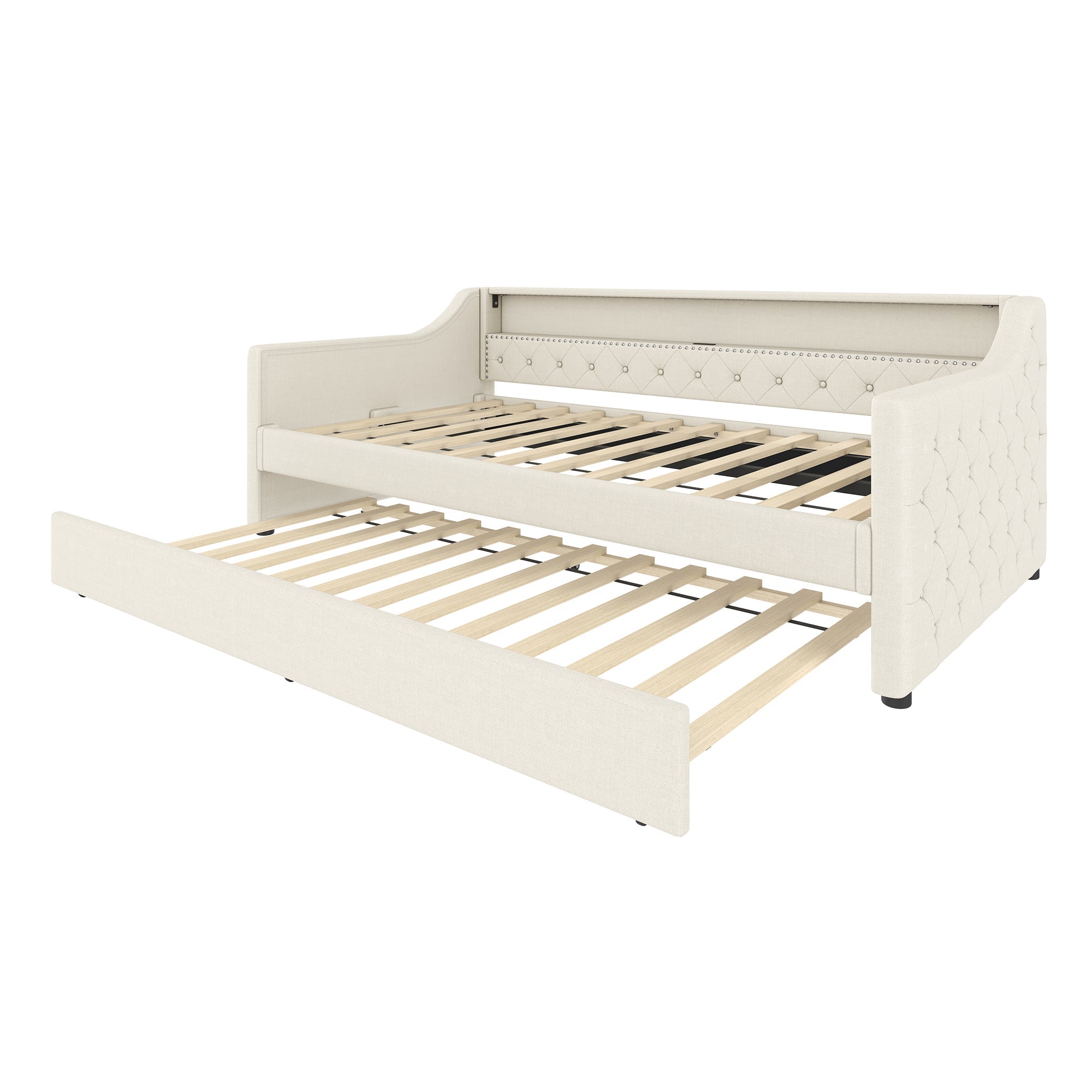 Logidon Daybed 90x200 beige linnen slaapbank LED USB lattenbodem