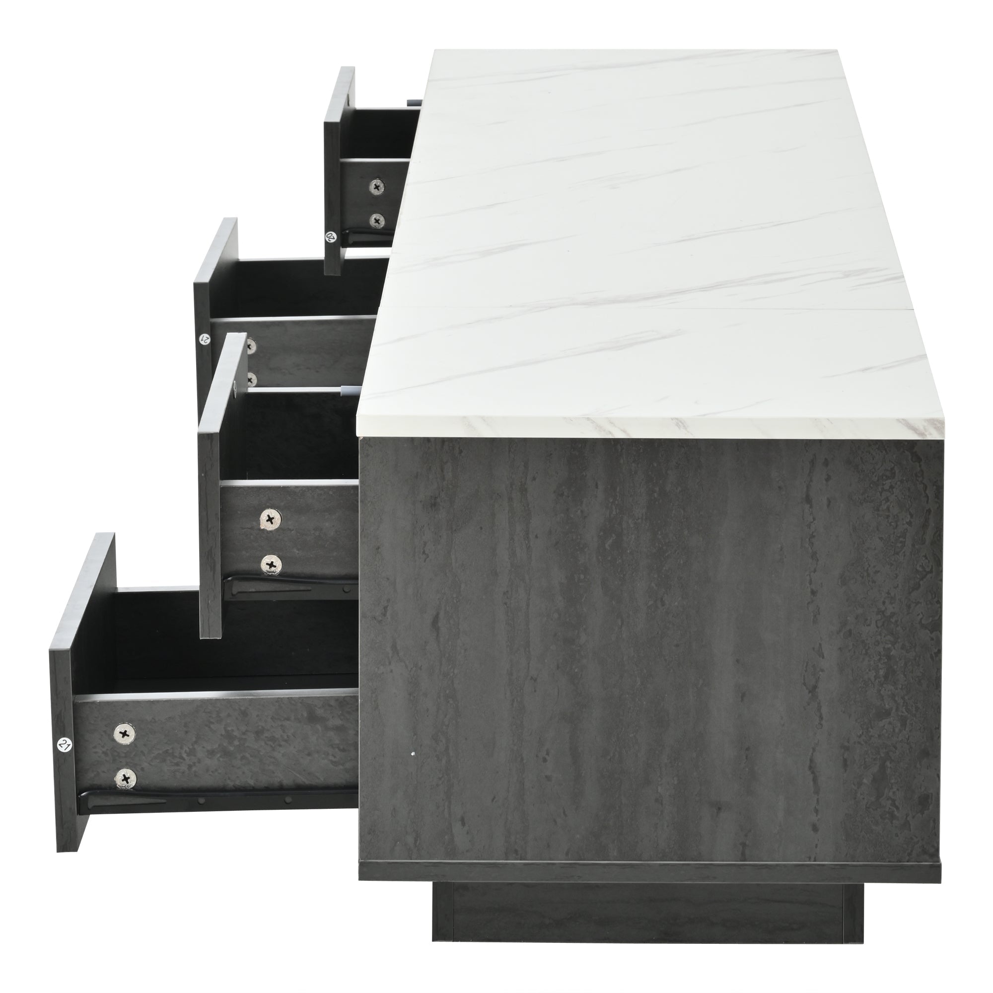 Logidon Deluxe TV-meubel 160 cm grijze marmerlook laden met openklapbare lades