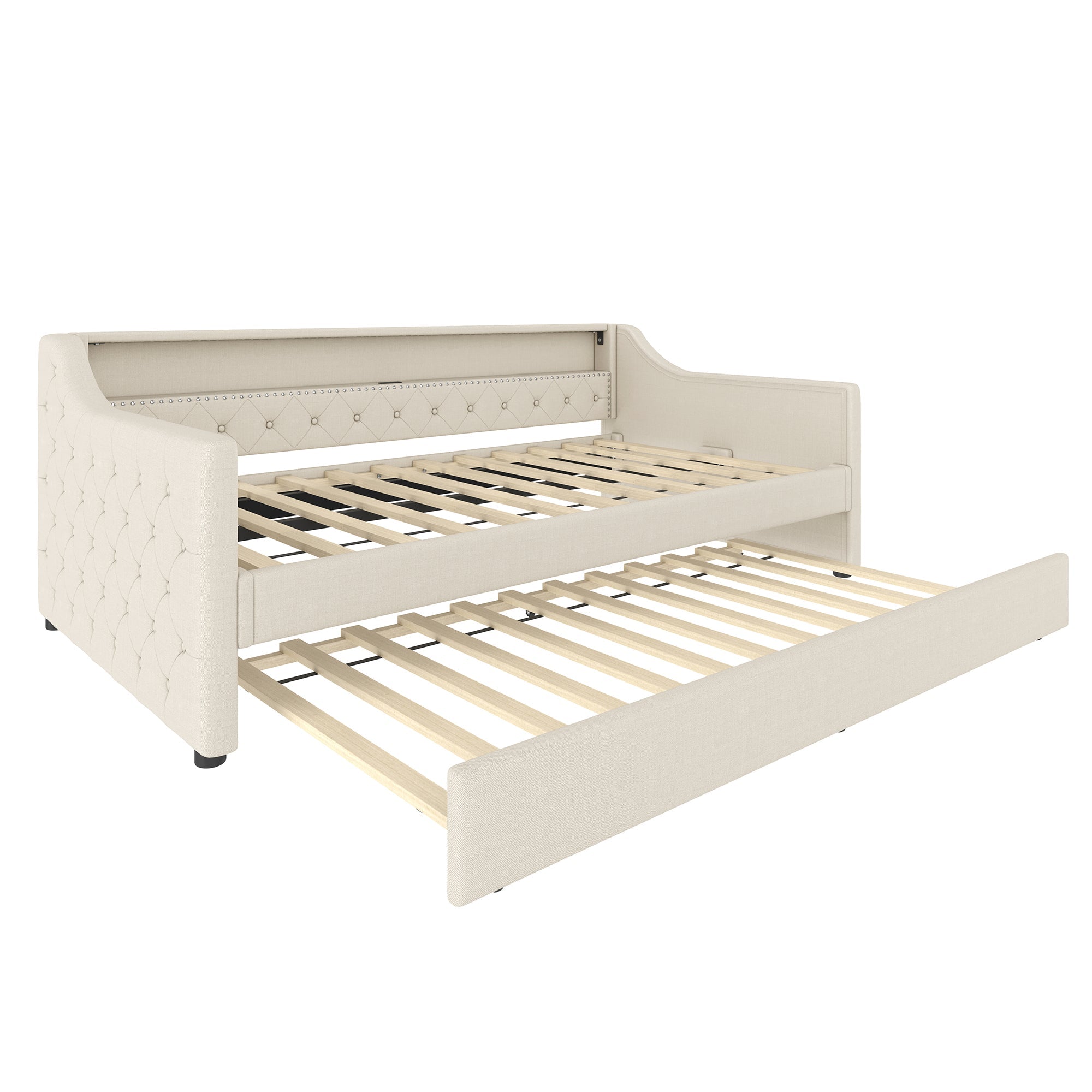 Logidon Daybed 90x200 beige linnen slaapbank LED USB lattenbodem