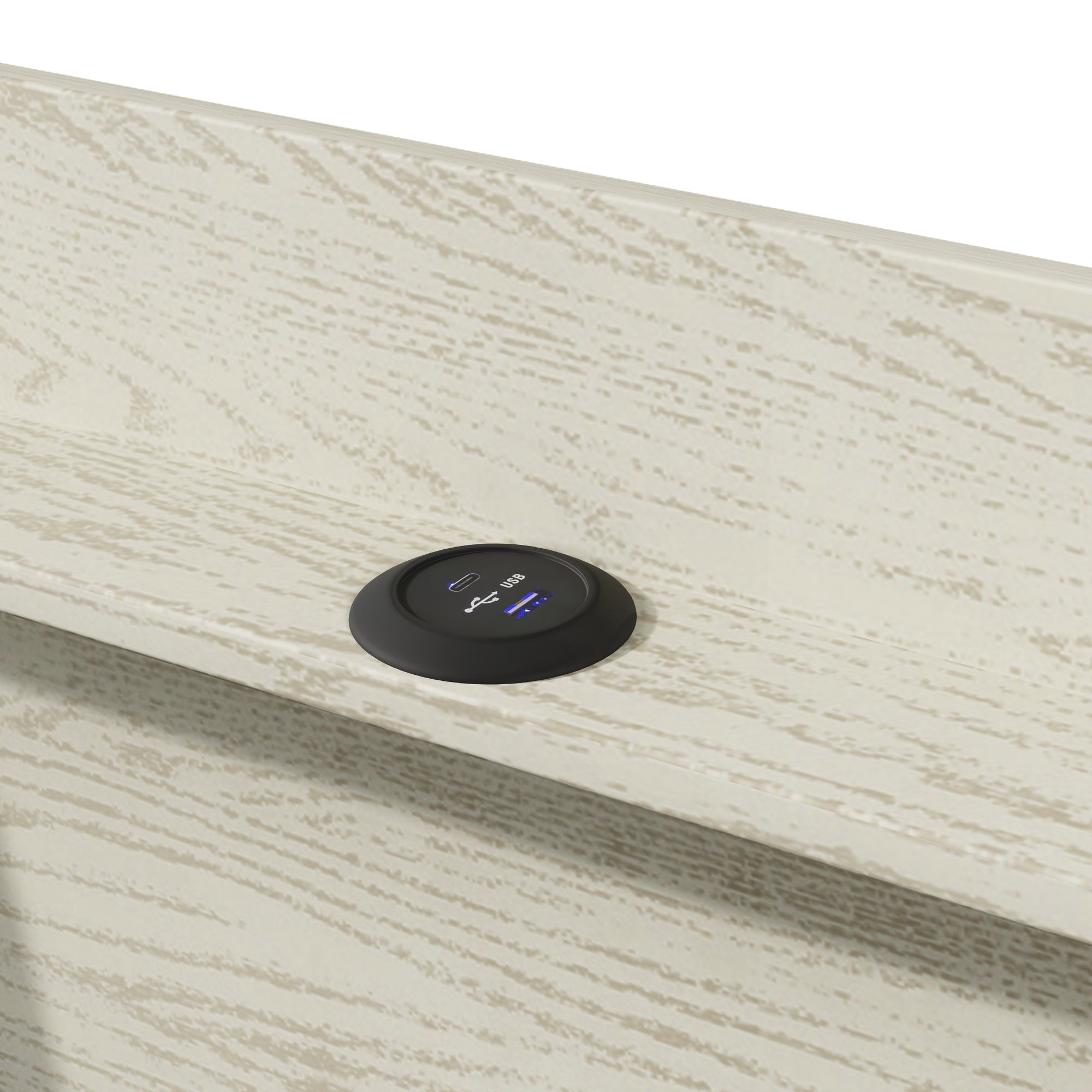 Logidon gestoffeerd bed 90x200 beige linnenlook USB C oplaadfunctie LED