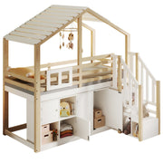 Logidon hoogslaper 90x200 cm huisvorm met opbergruimte wit en naturel