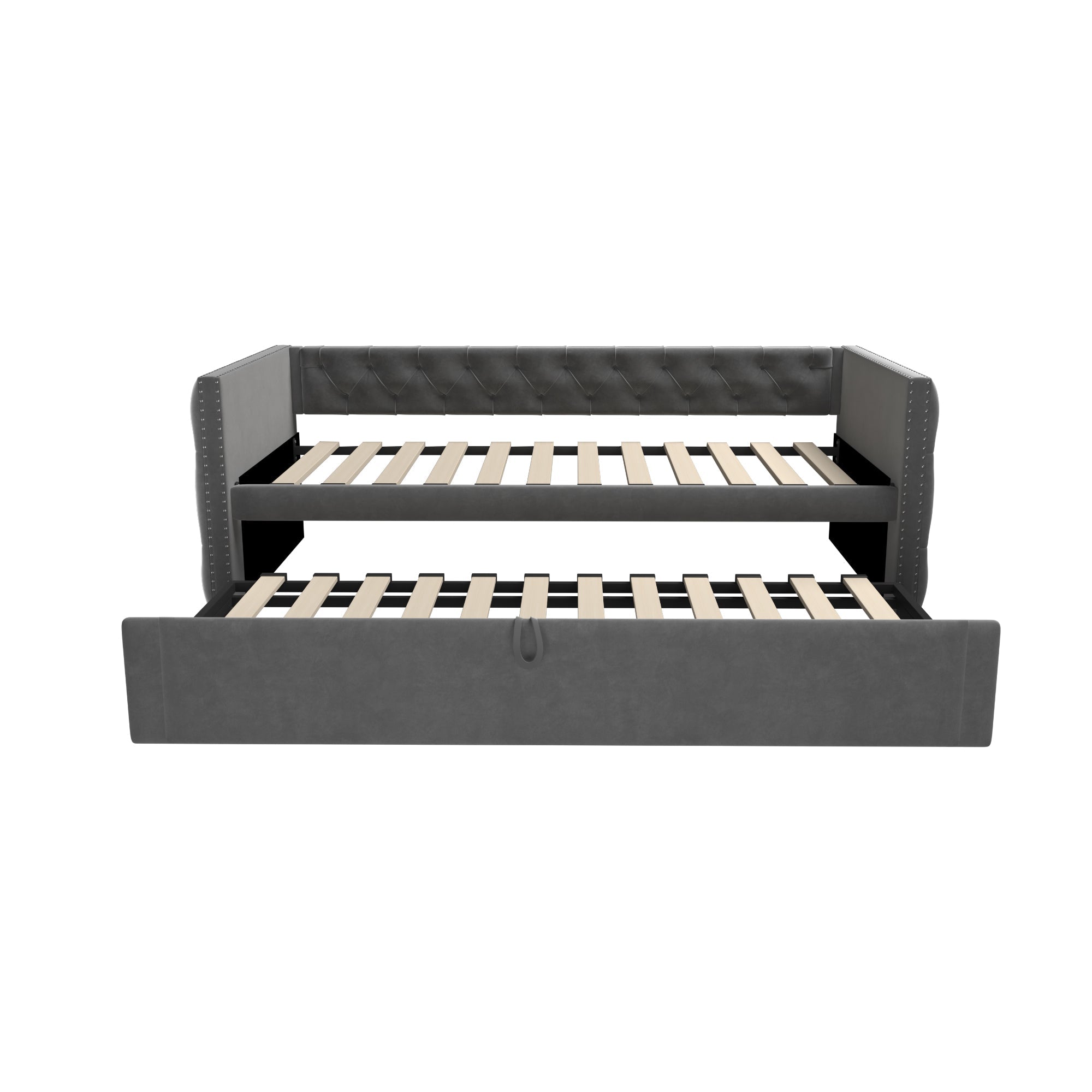 Logidon gestoffeerd bed uitschuifbare slaapbank 90x200 grijs met lattenbodem