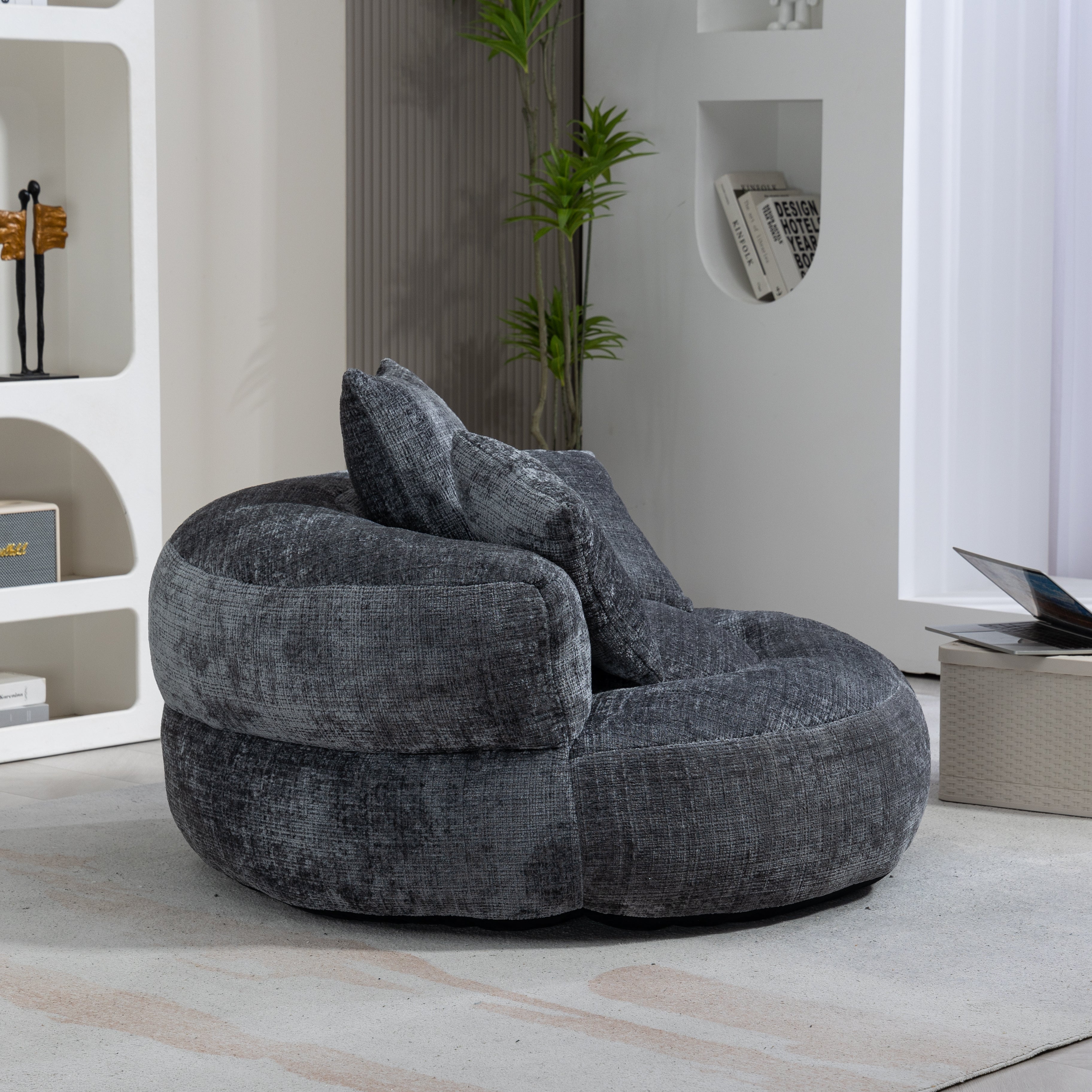 Logidon Lazy Sofa Chenille Grijs Zitzak met hoge rugleuning Lounge