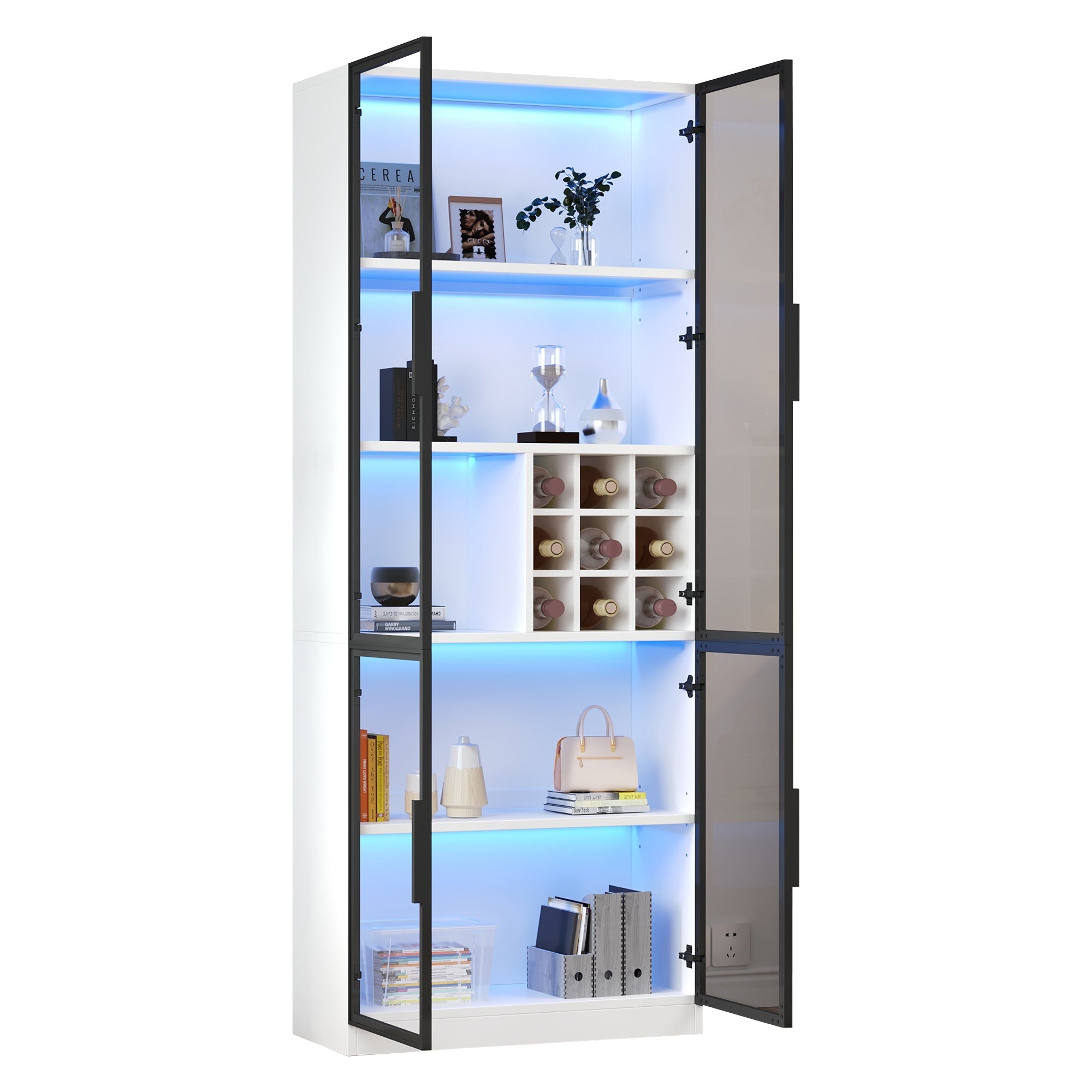 Logidon showcase 80x35x200 white glass doors LED lighting wine rack