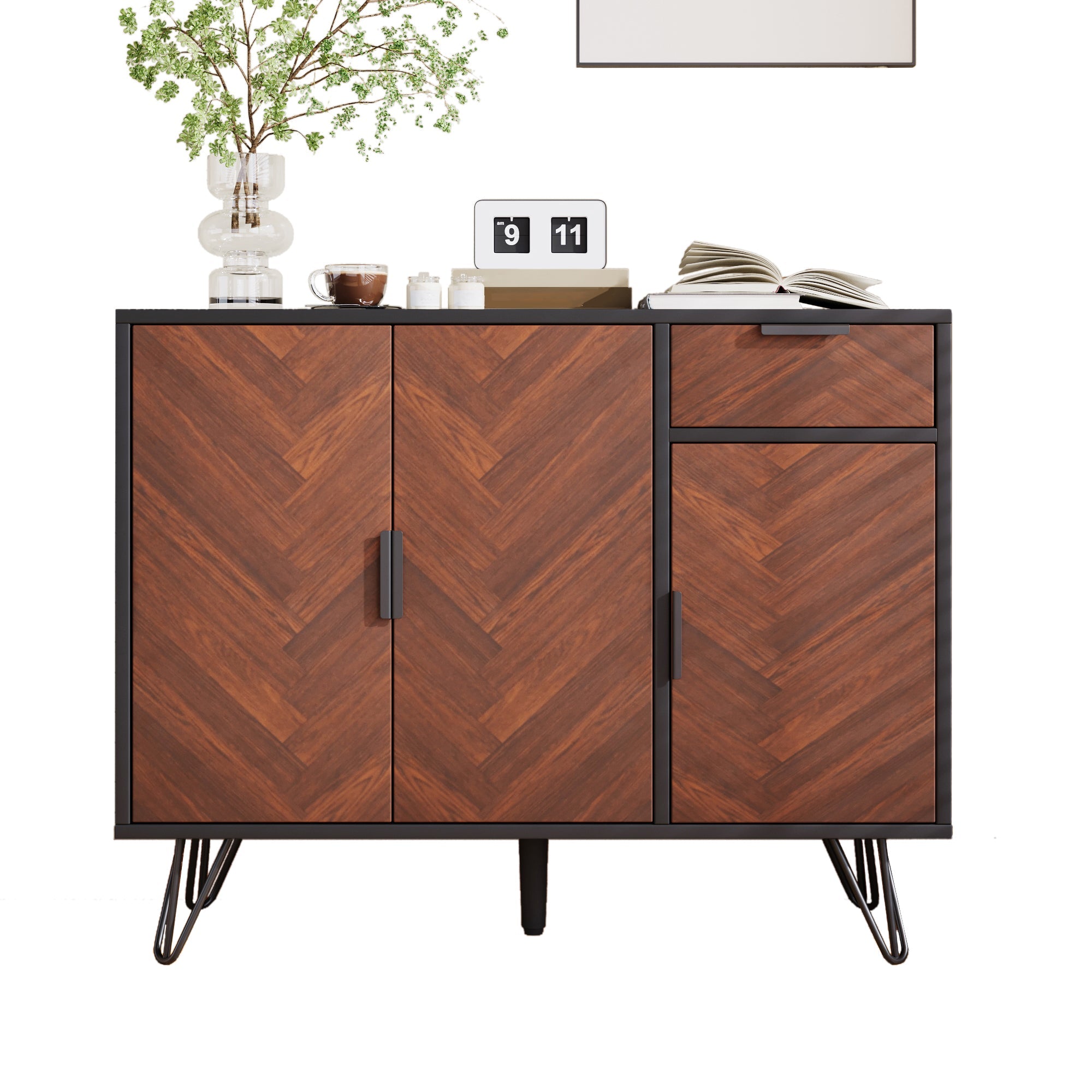 Logidon opbergkast dressoir zwart houtlook 90x30x71,5 cm