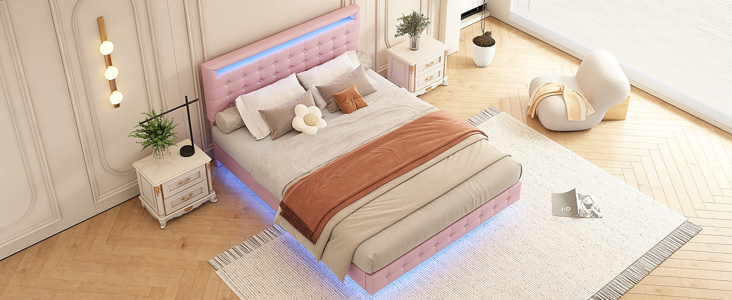 Logidon 140x200 cm flatbed roze LED-licht 24 knoppen afstandsbediening