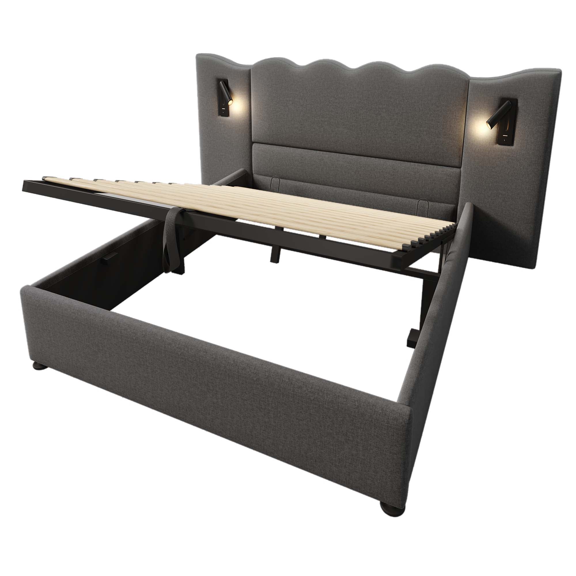 Logidon boxspringbed 160x200 grijs met opbergruimte USB C leeslamp