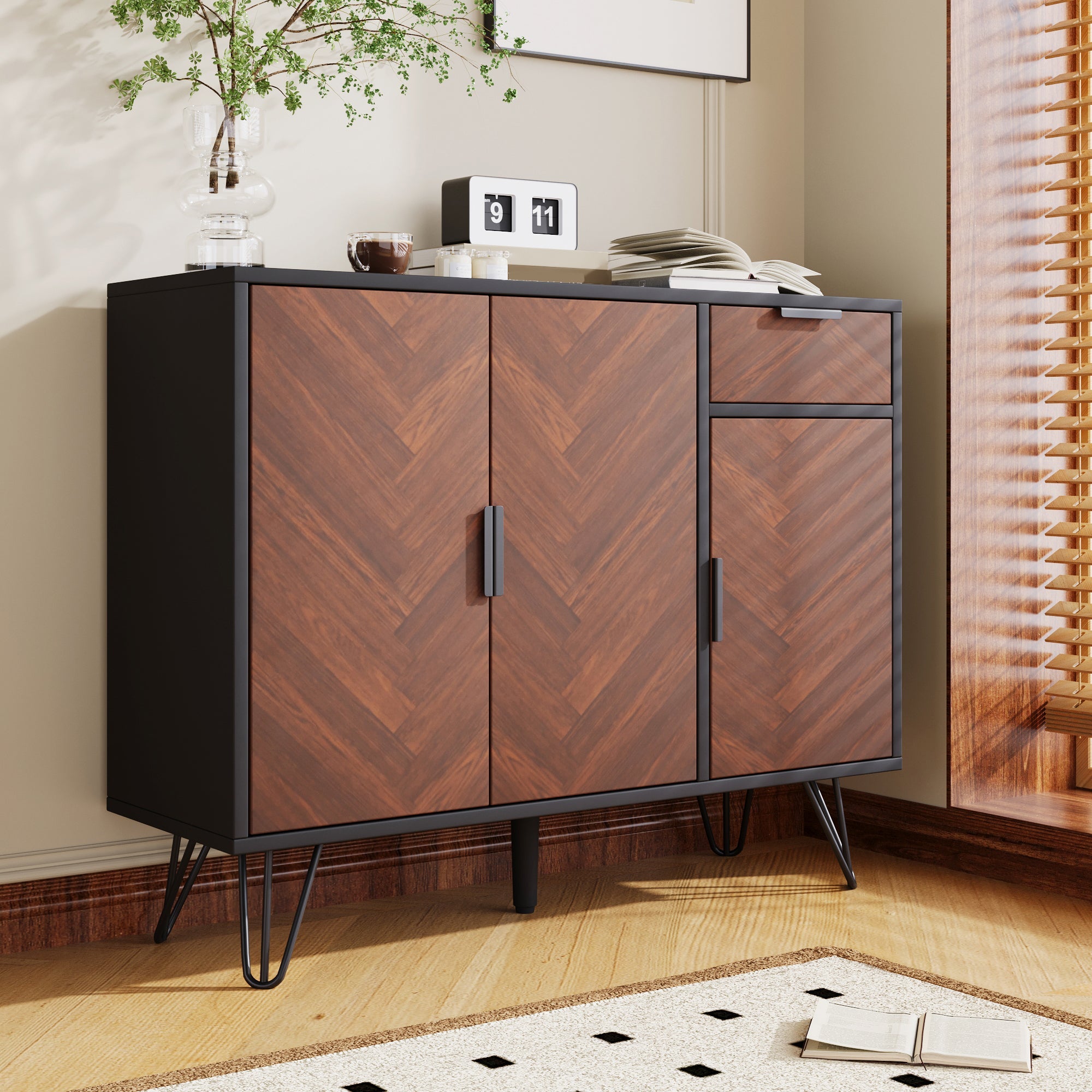 Logidon opbergkast dressoir zwart houtlook 90x30x71,5 cm