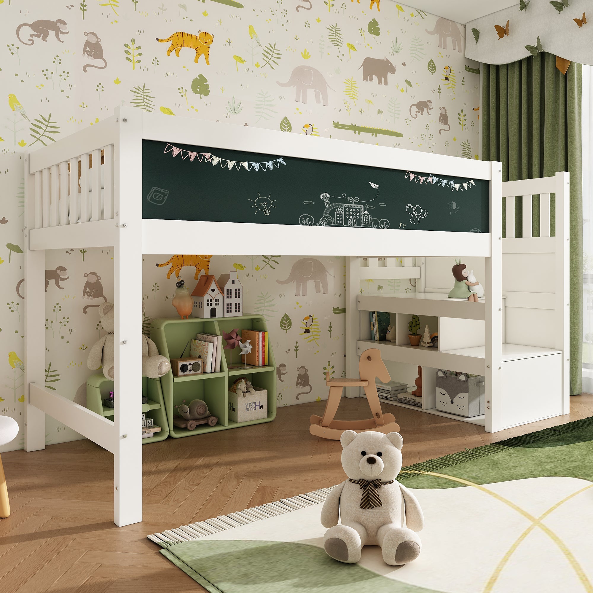 Logidon hoogslaper 90x200 kinderbed met whiteboard wit