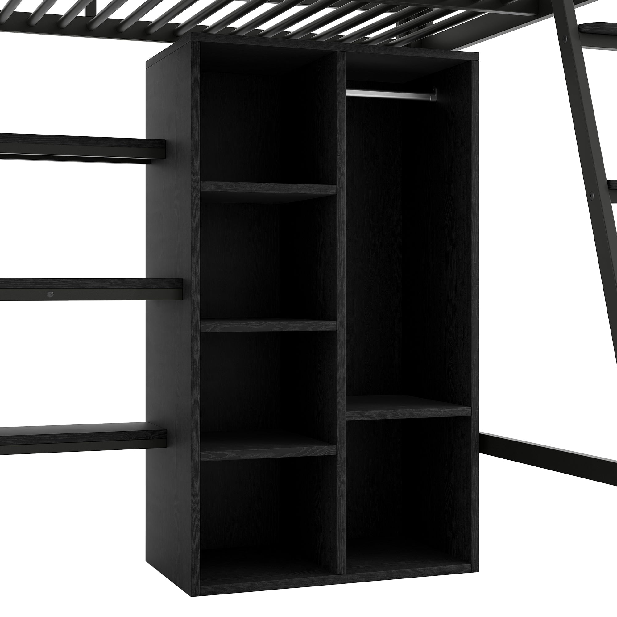 Logidon metalen hoogslaper 140x200 zwart met trap bureau USB LED