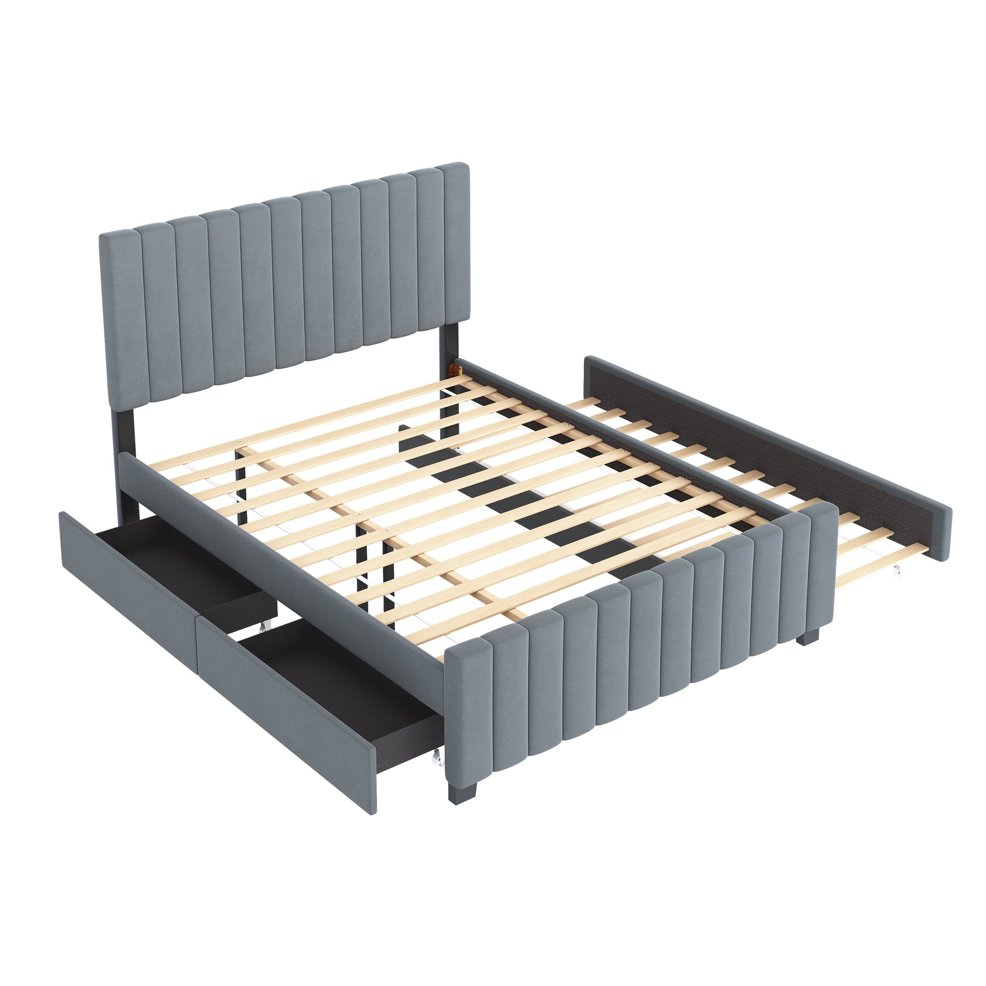 Logidon gestoffeerd bed 140x190 cm uitschuifbaar bed twee laden grijs fluweel