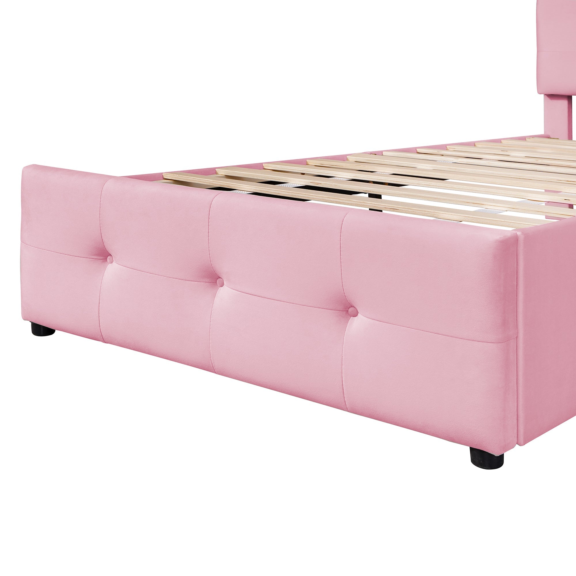 Logidon gestoffeerd bed 90x200 roze fluweel met lattenbodem twee lades