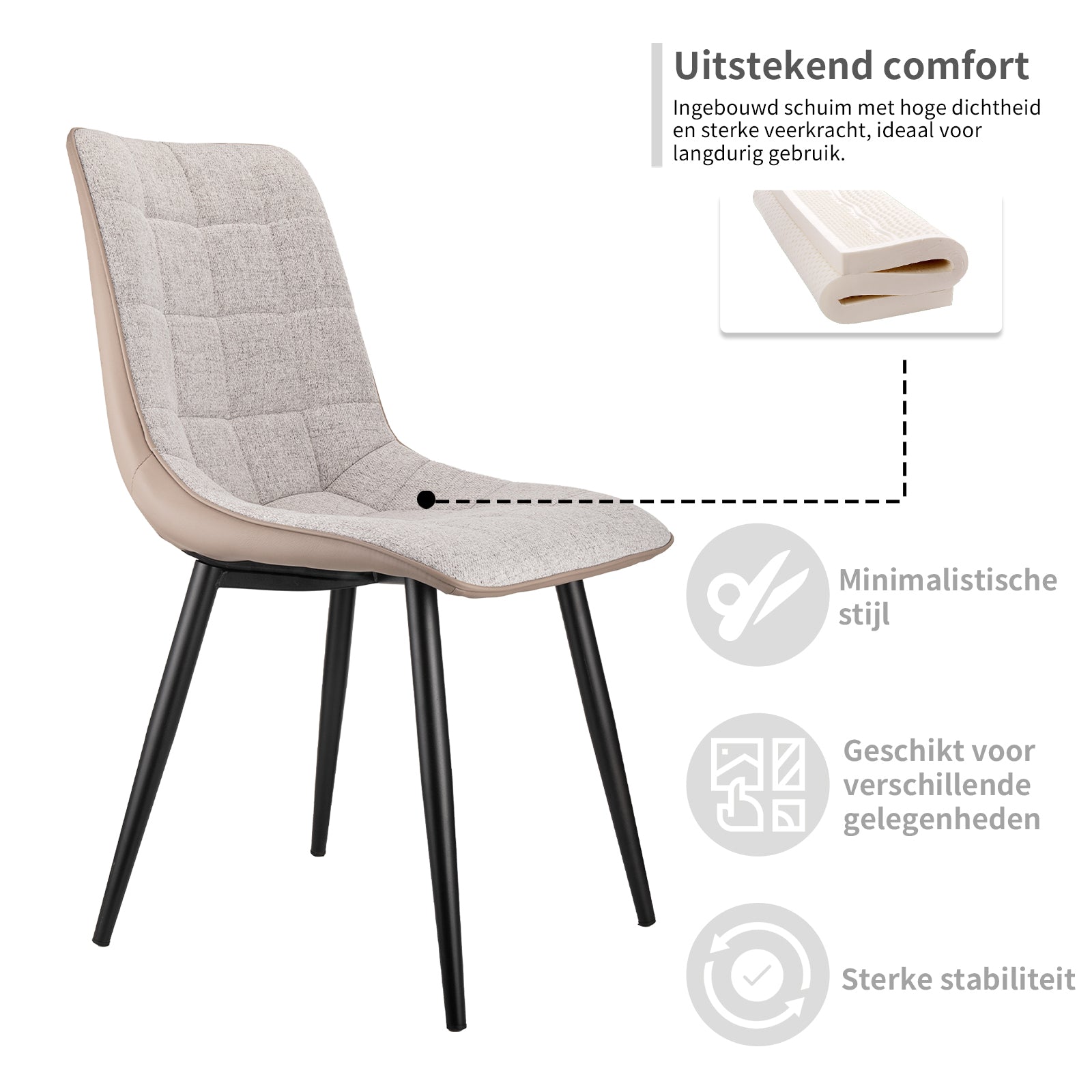 Logidon set van 2 gestoffeerde stoelen grijs linnen stof kunstleer metalen frame