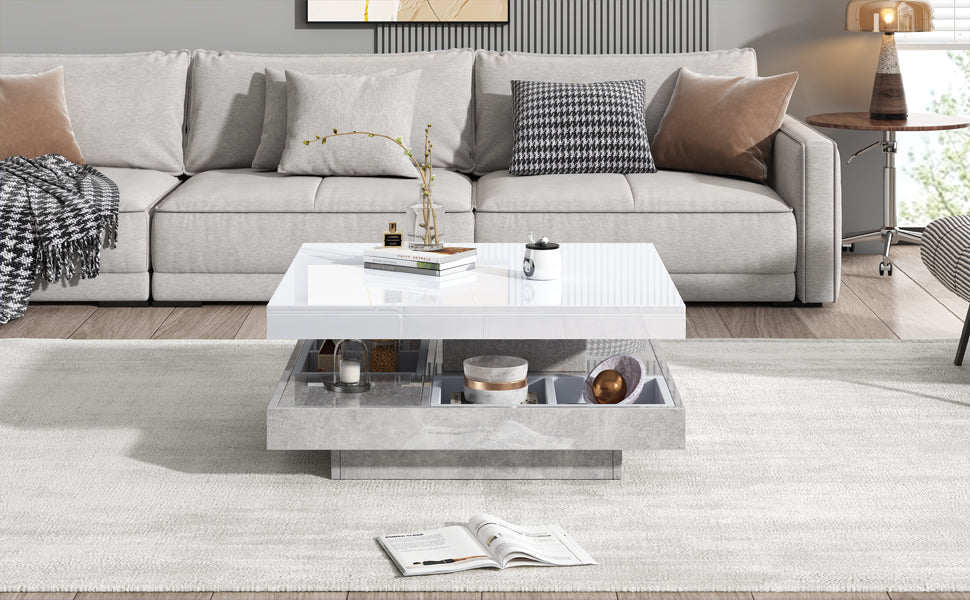 Logidon 360 graden draaibare salontafel 70x70x36 cm wit hoogglans
