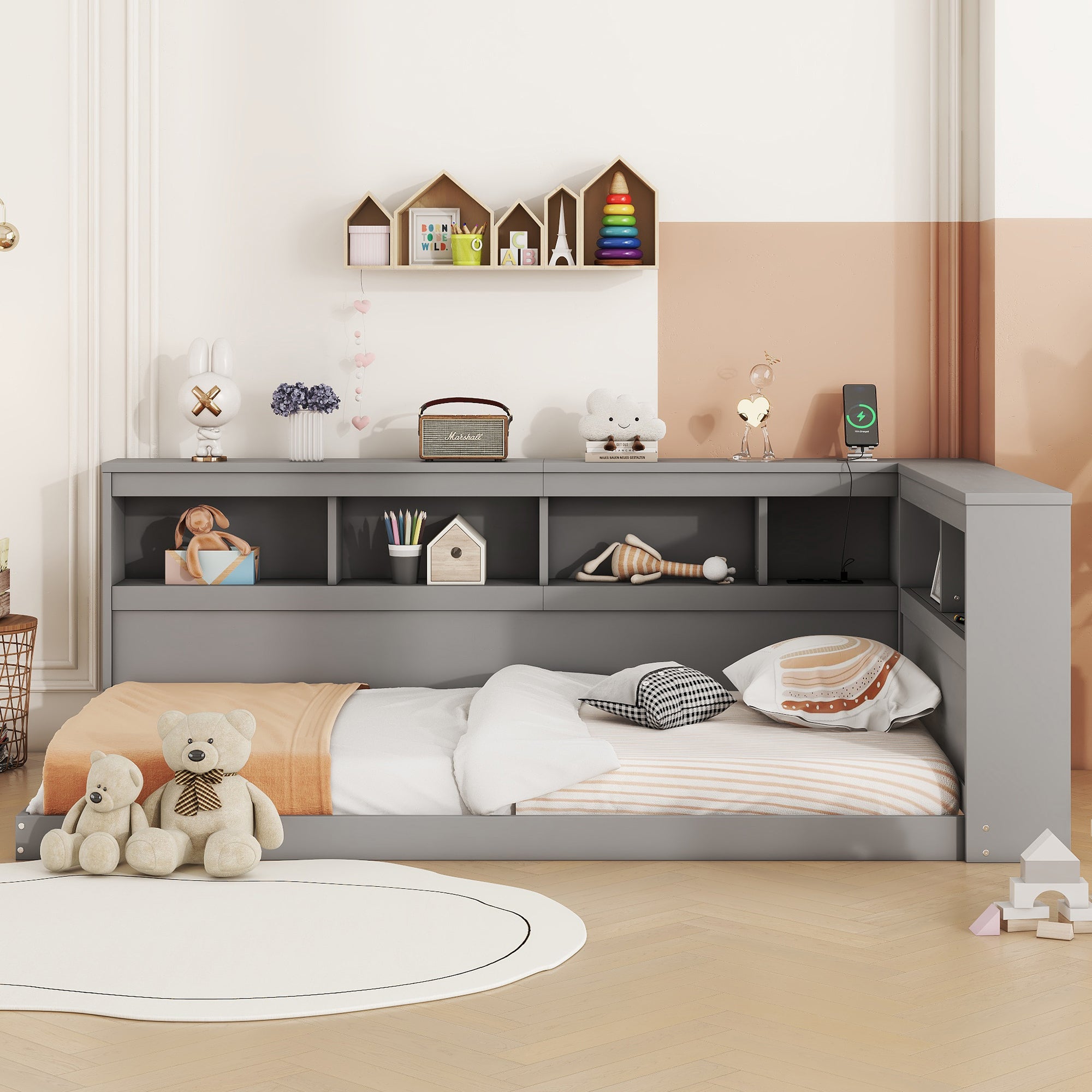 Logidon daybed 90x200 grijs inclusief stopcontact en USB lattenbodem