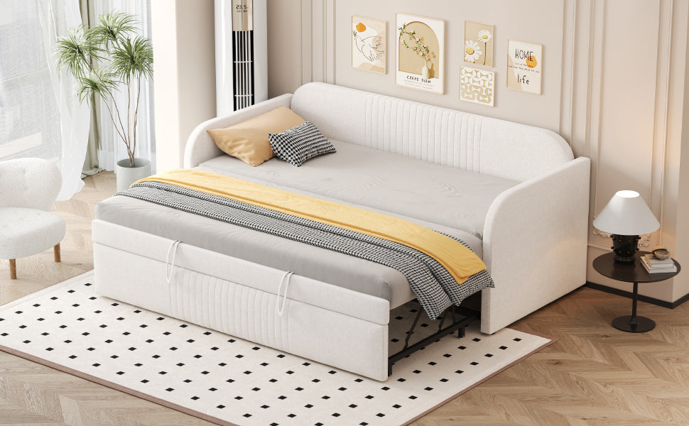 Logidon gestoffeerd bed slaapbank 90/180 lattenbodem beige