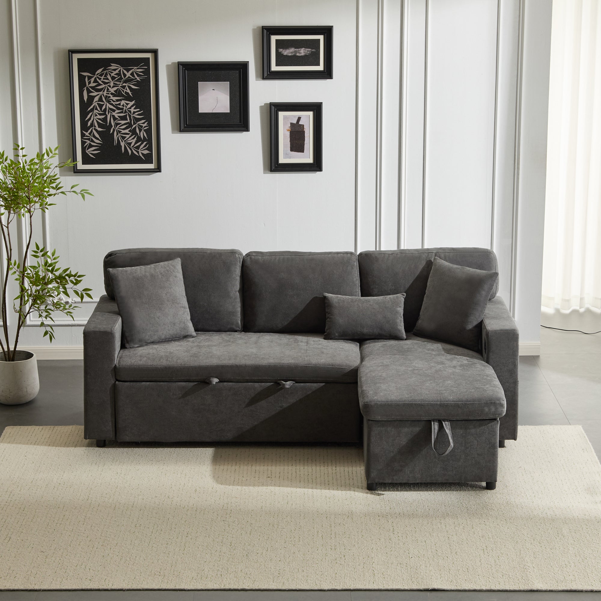 Logidon Corner Sofa Gray Extendable Bed With Bed Box Shelf 214x131