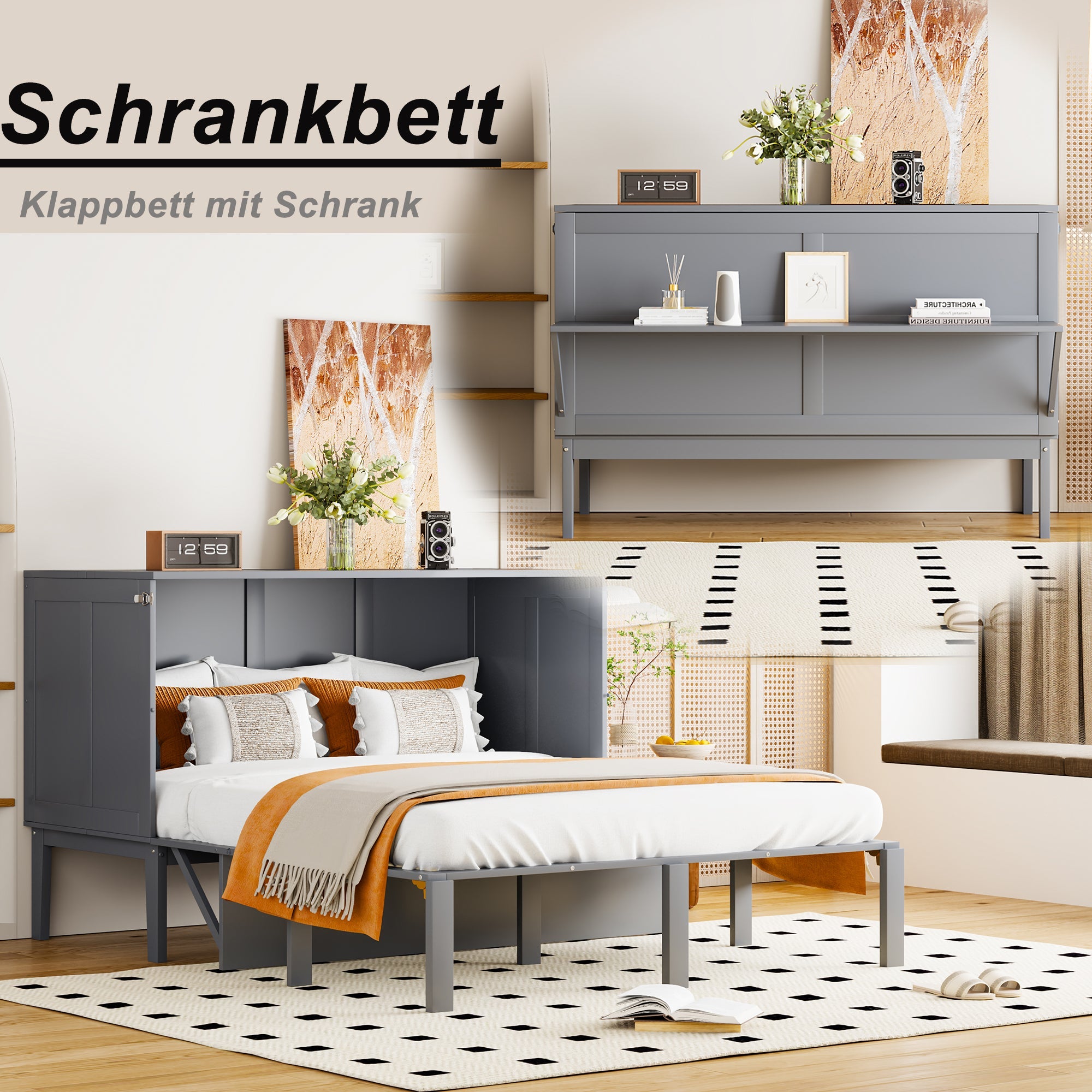Logidon bedkast 140x200 cm grijs opklapbed met lattenbodem