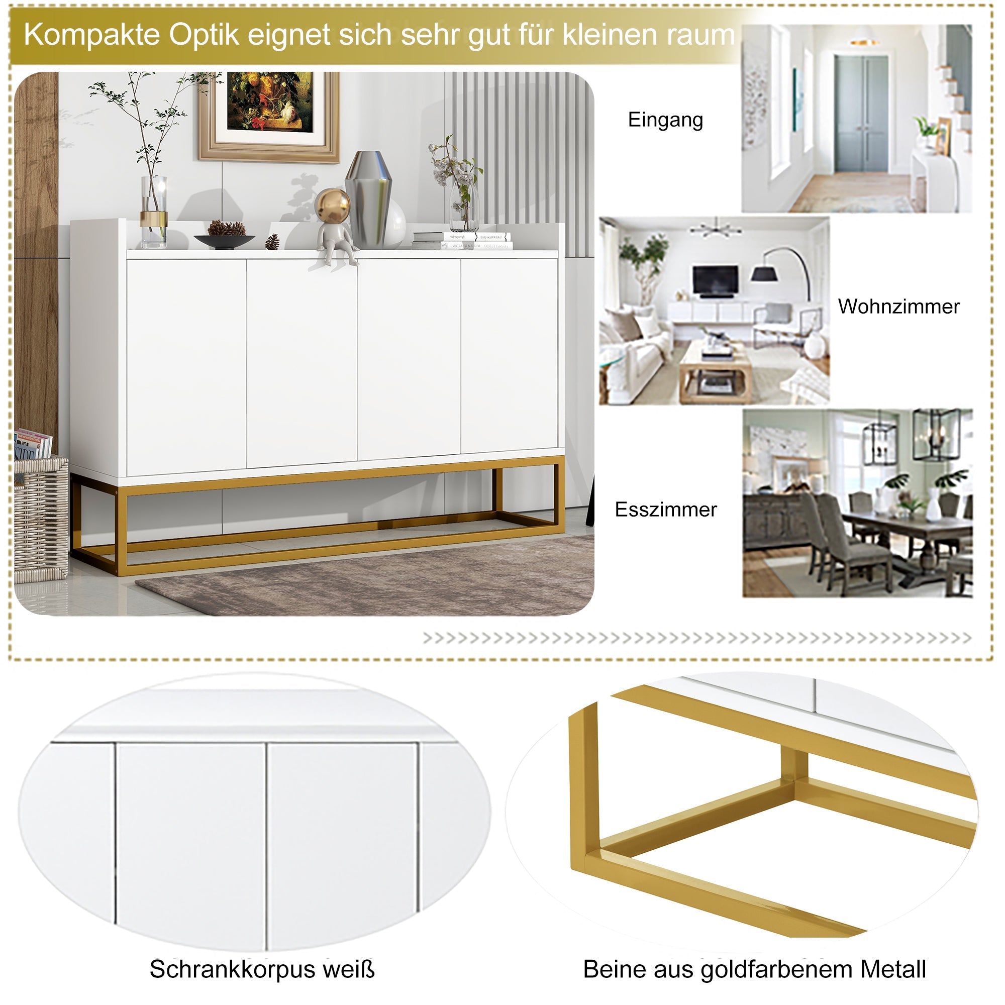 Logidon Dressoir 120 cm Wit Greeploos Vier Deuren Minimalistisch