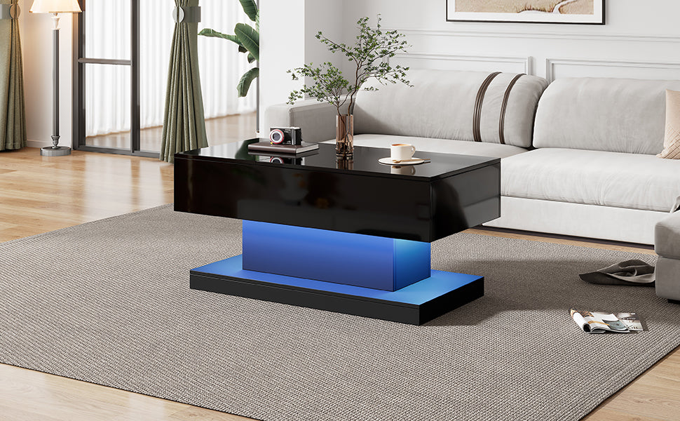 Logidon hoogglans liftsalontafel zwart 100x50x45 cm LED-verlichting