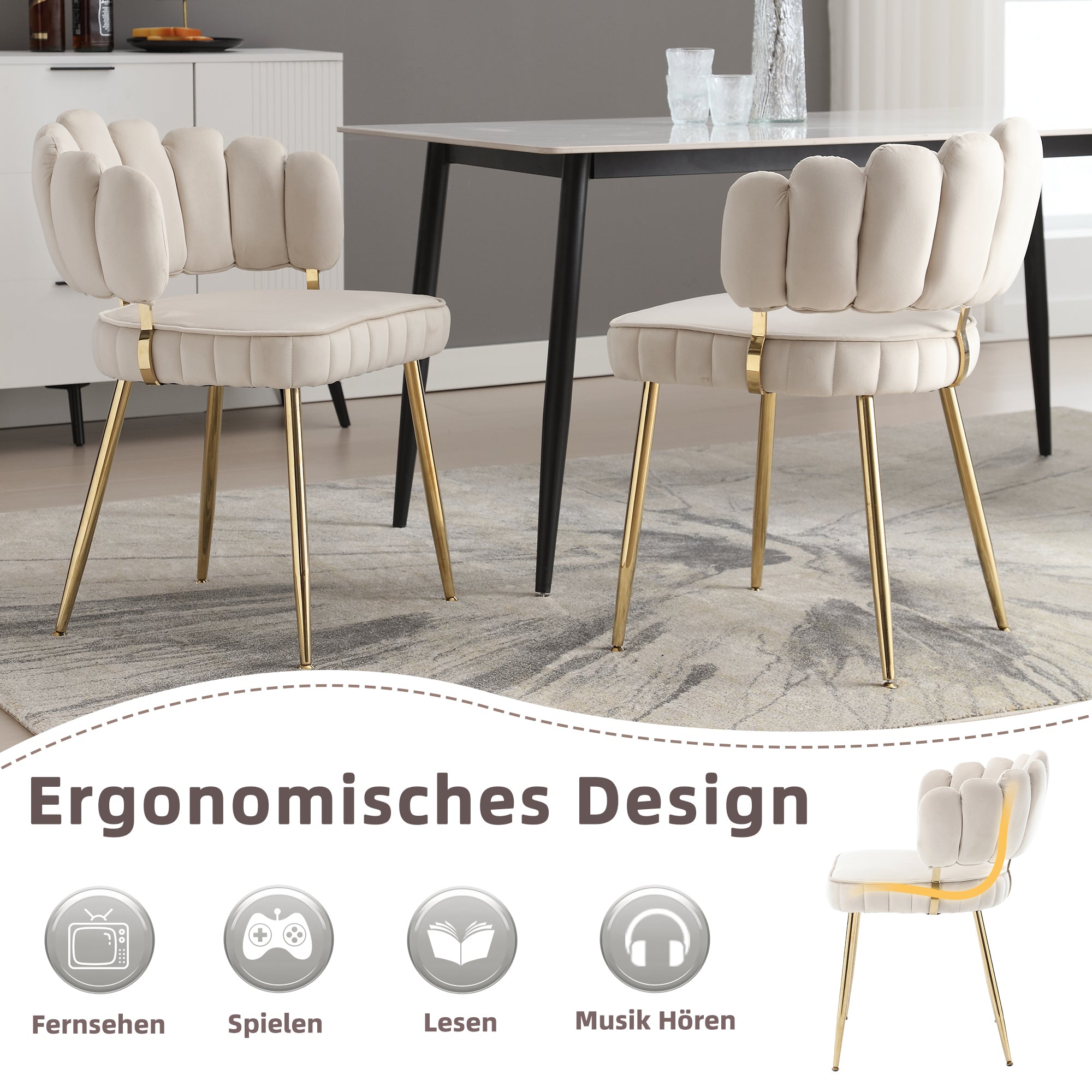Logidon Modern Velvet Living Room Chairs Ivory Velvet Set of 2