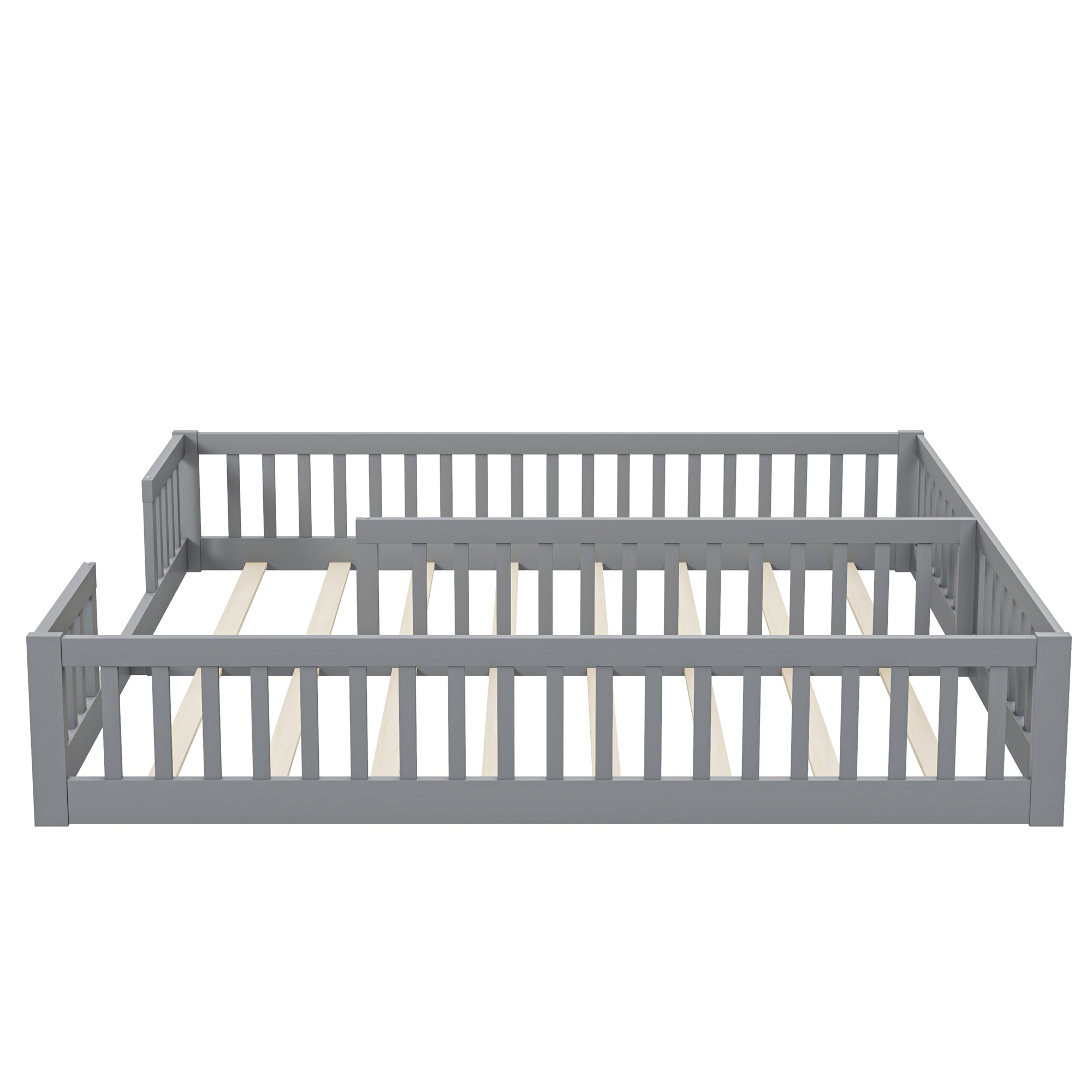 Logidon gestoffeerd bed 90x200 grijs met veiligheidsrailing lattenbodem