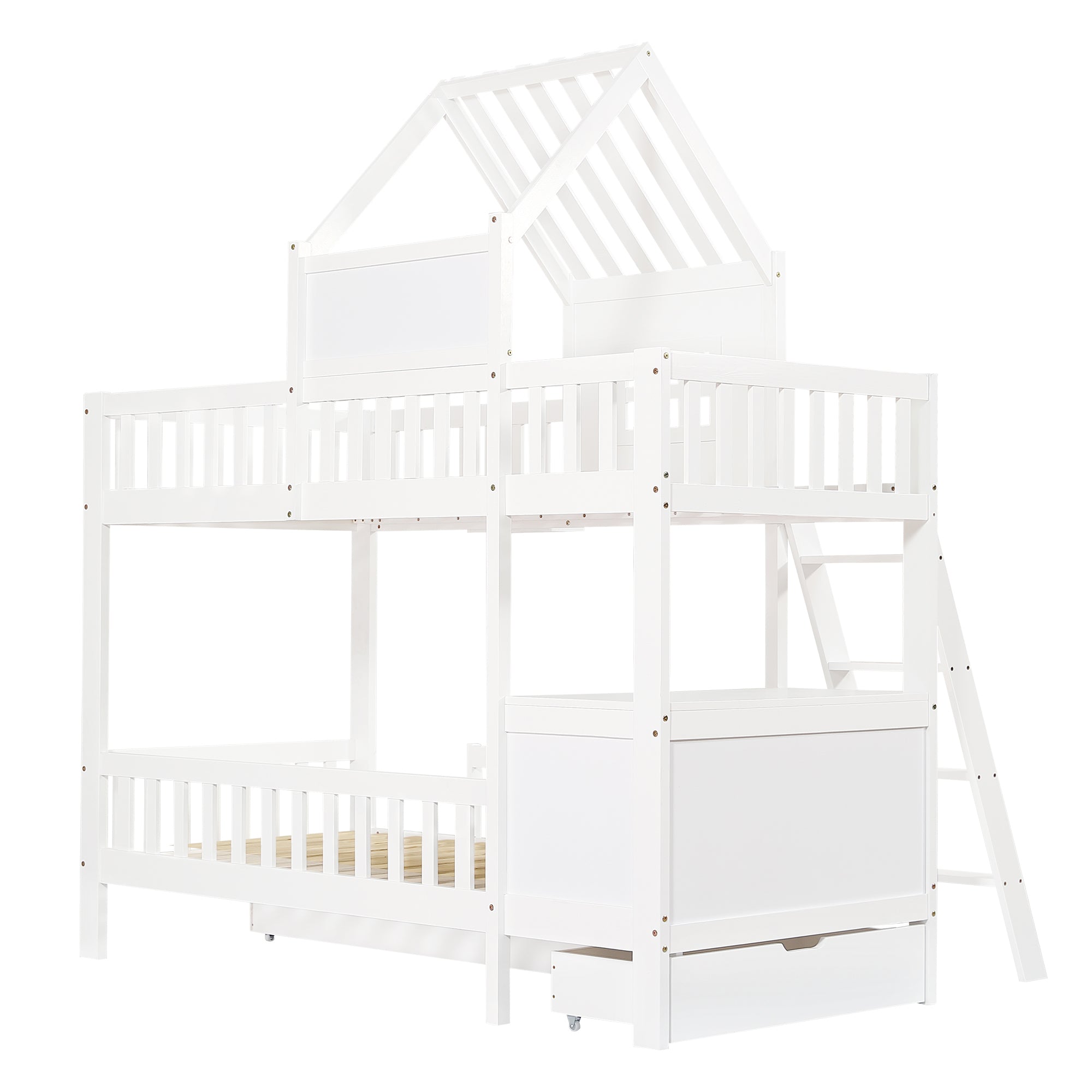 Logidon stapelbed 90x200 wit met dak, raam en 2 lades