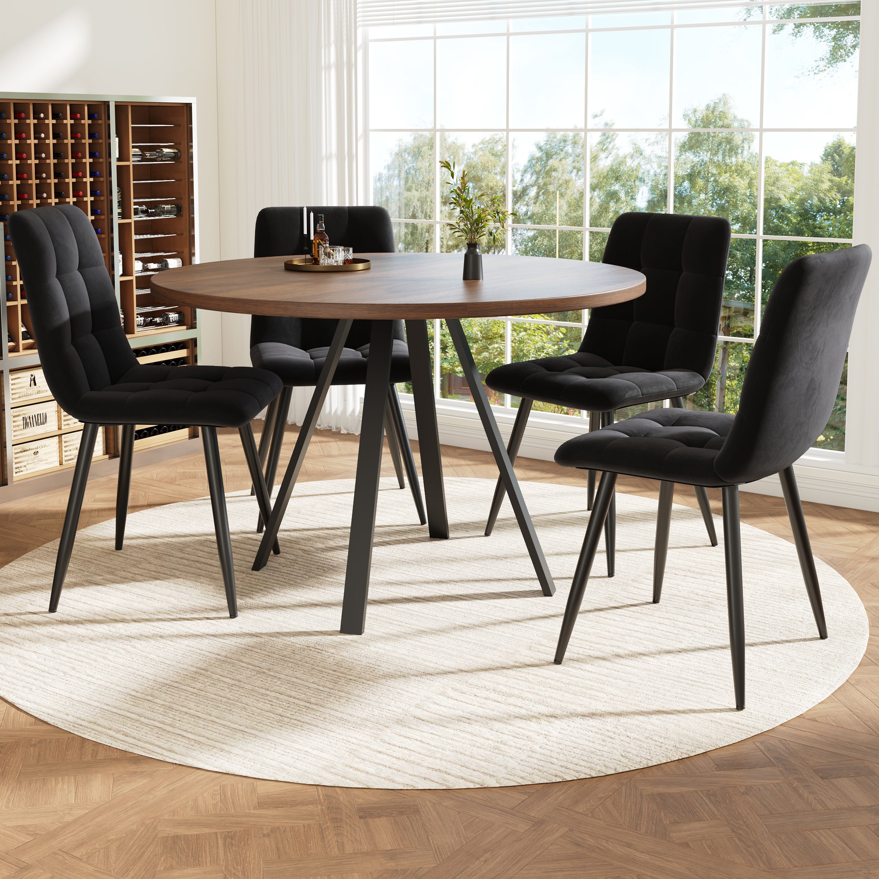 Logidon Ronde Eettafel Diameter 80 cm Walnoot Zwarte Poten