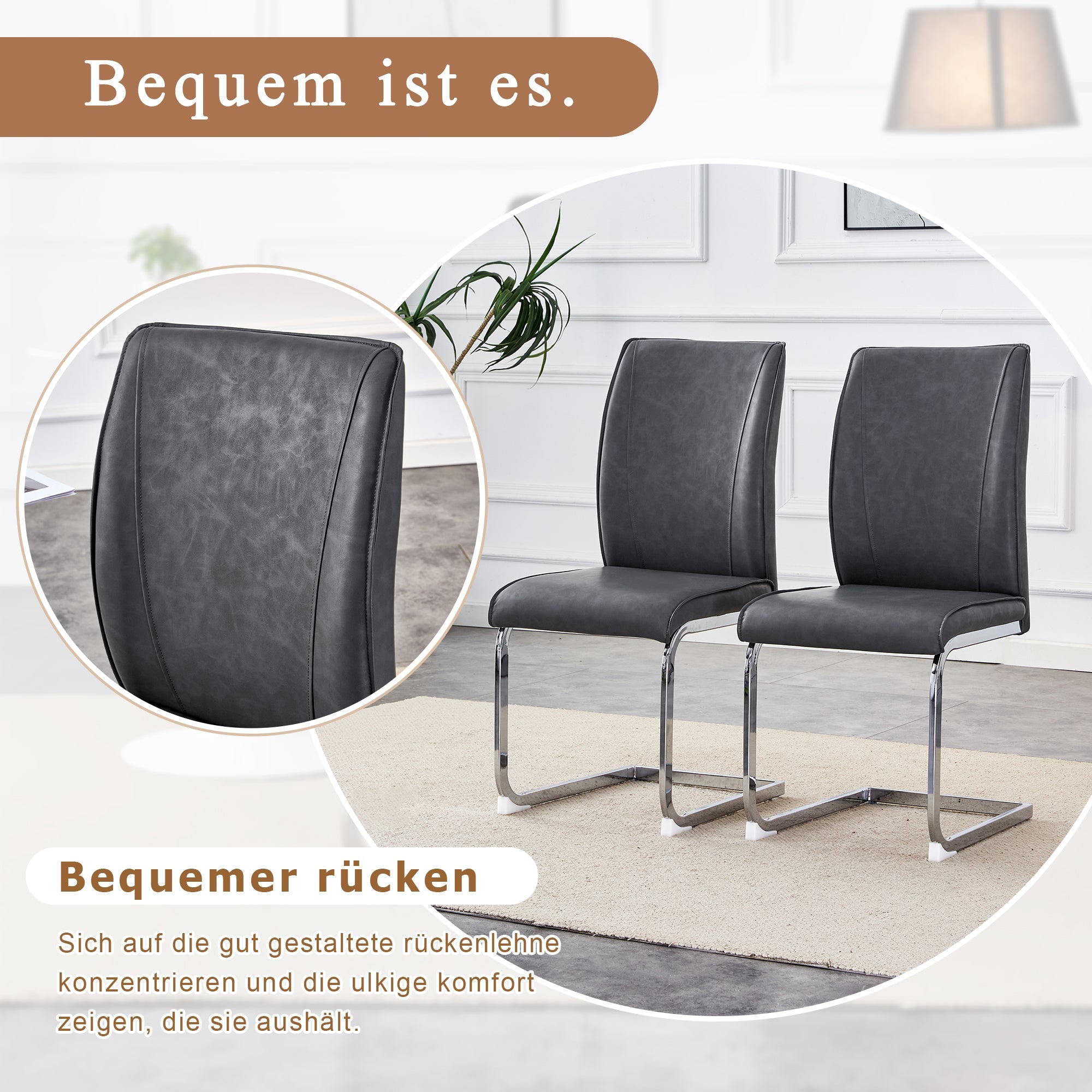 Logidon Dining Table Chair Set Gray Faux Leather With Horseskin Texture