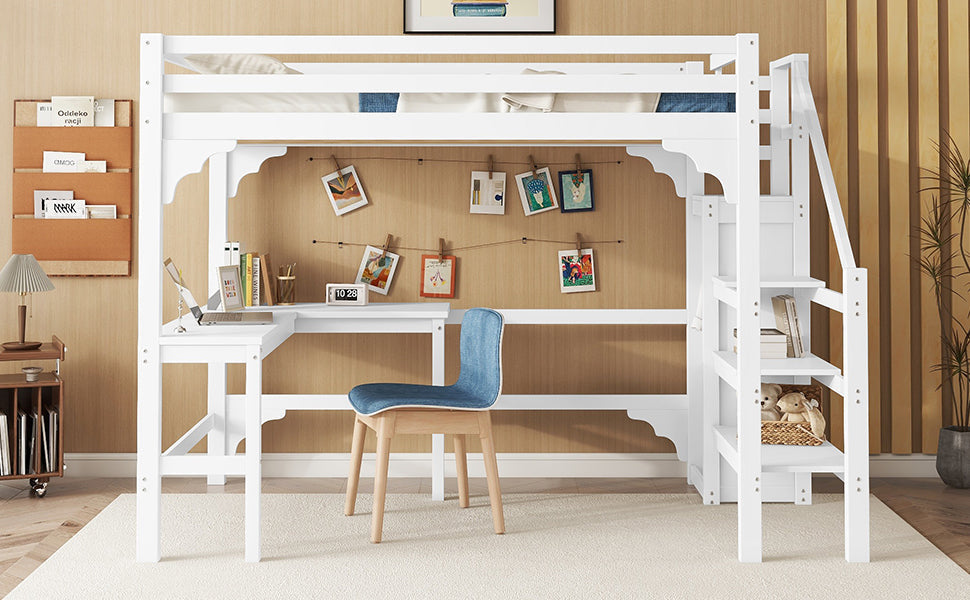 Logidon hoogslaper 140x200 cm wit met L-vormig bureau en opbergruimte