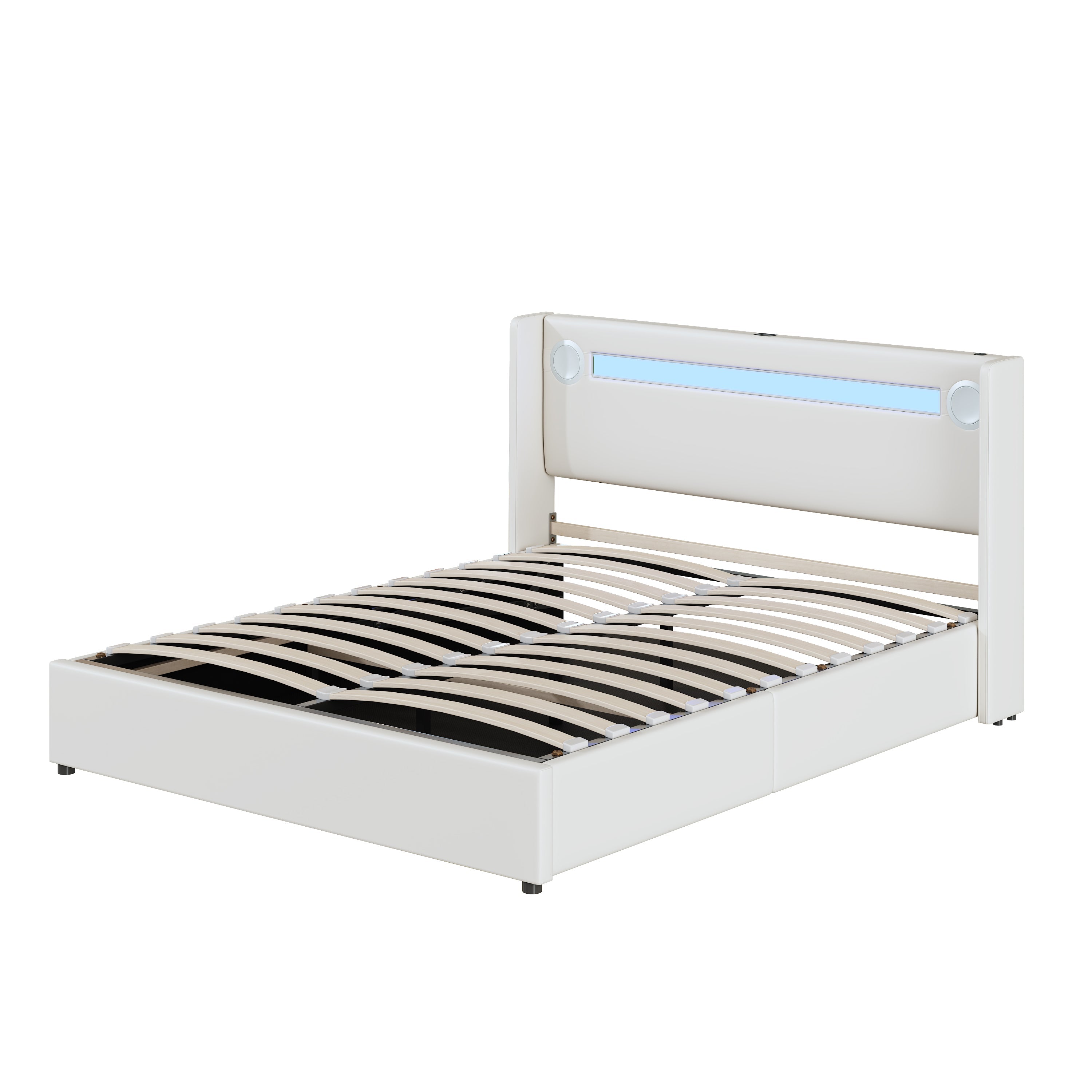 Logidon gestoffeerd bed 160x200 wit met LED lichtstrip Bluetooth USB