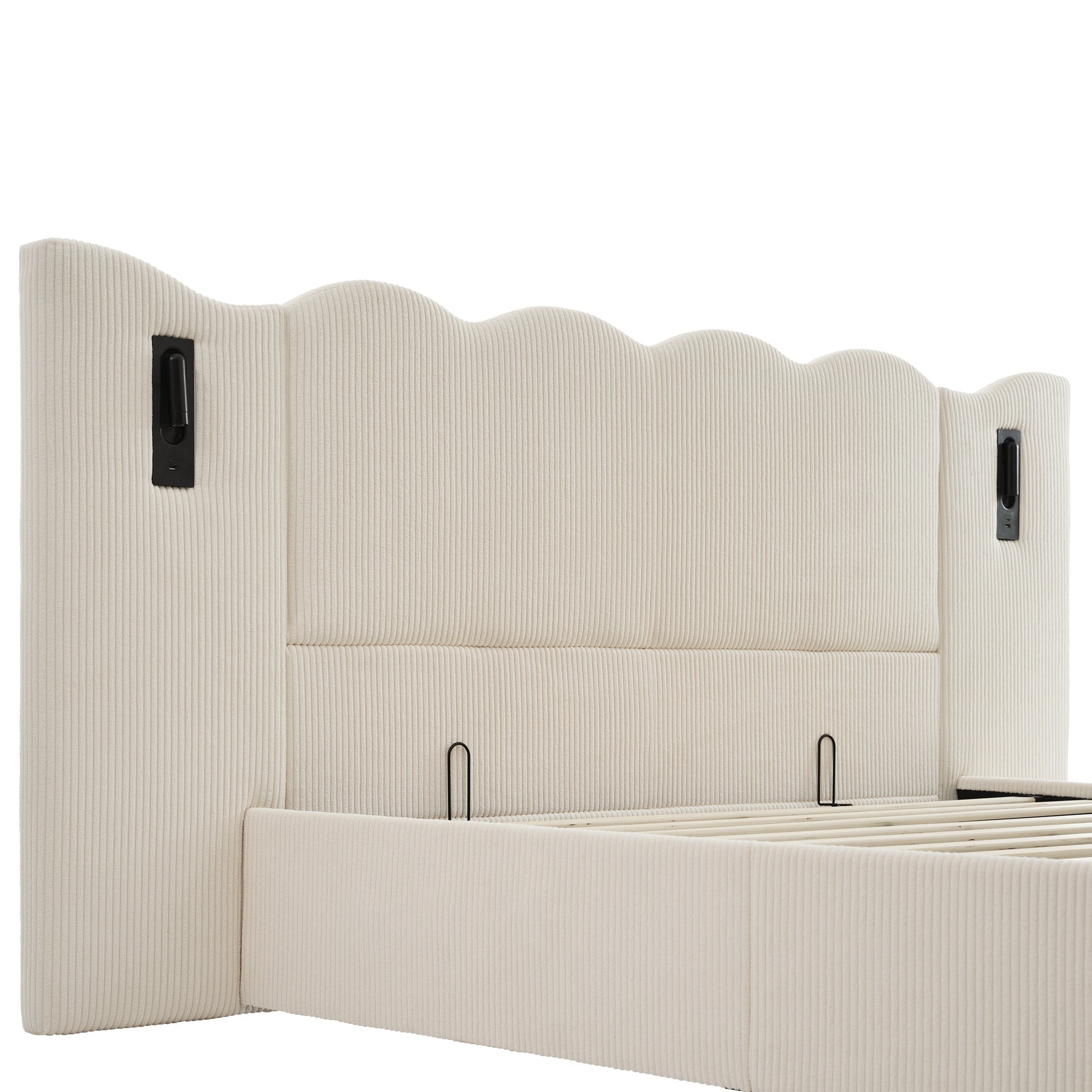 Logidon gestoffeerd bed tweepersoonsbed 180x200 beige-wit leeslamp USB-C opladen