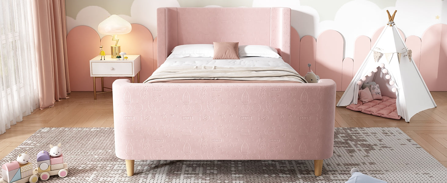 Logidon kinderbed gestoffeerd bed 90x200 roze fluweel sleebed Kosmos